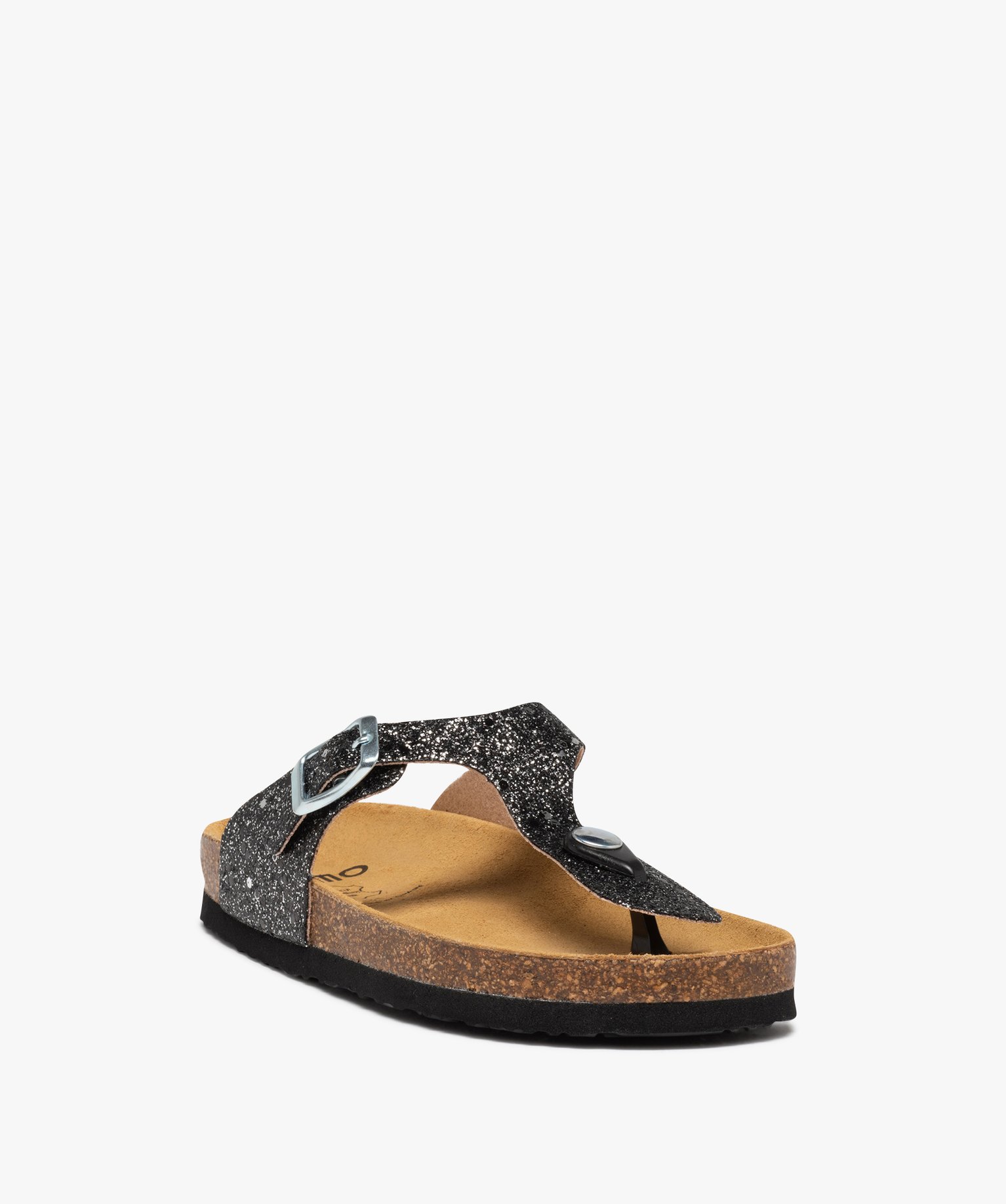Sandales fille à bride entre-doigts en T pailletée noir | GEMO