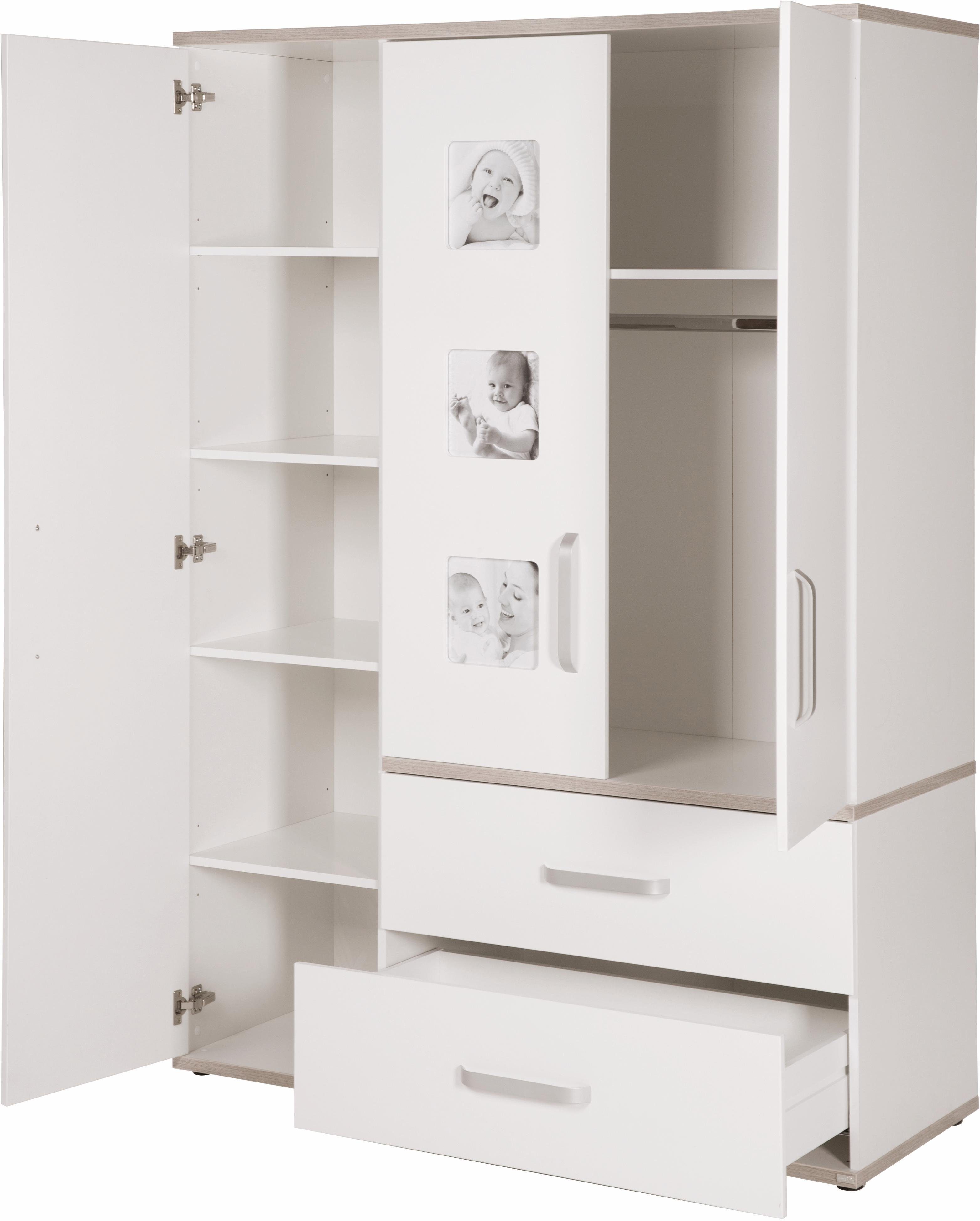 roba® Kinderkleiderschrank Moritz, 3-türig mit integrierten Bilderrahmen an den Türen; Made in Europe