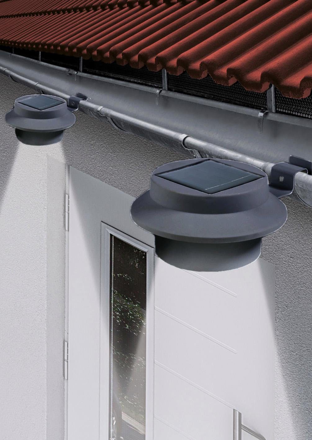 näve LED Dachrinnenleuchte Mistra, LED fest integriert, Tageslichtweiß, Wetterfest, AA 1,2V Akku, Farbe: grau, Material: Kunststoff