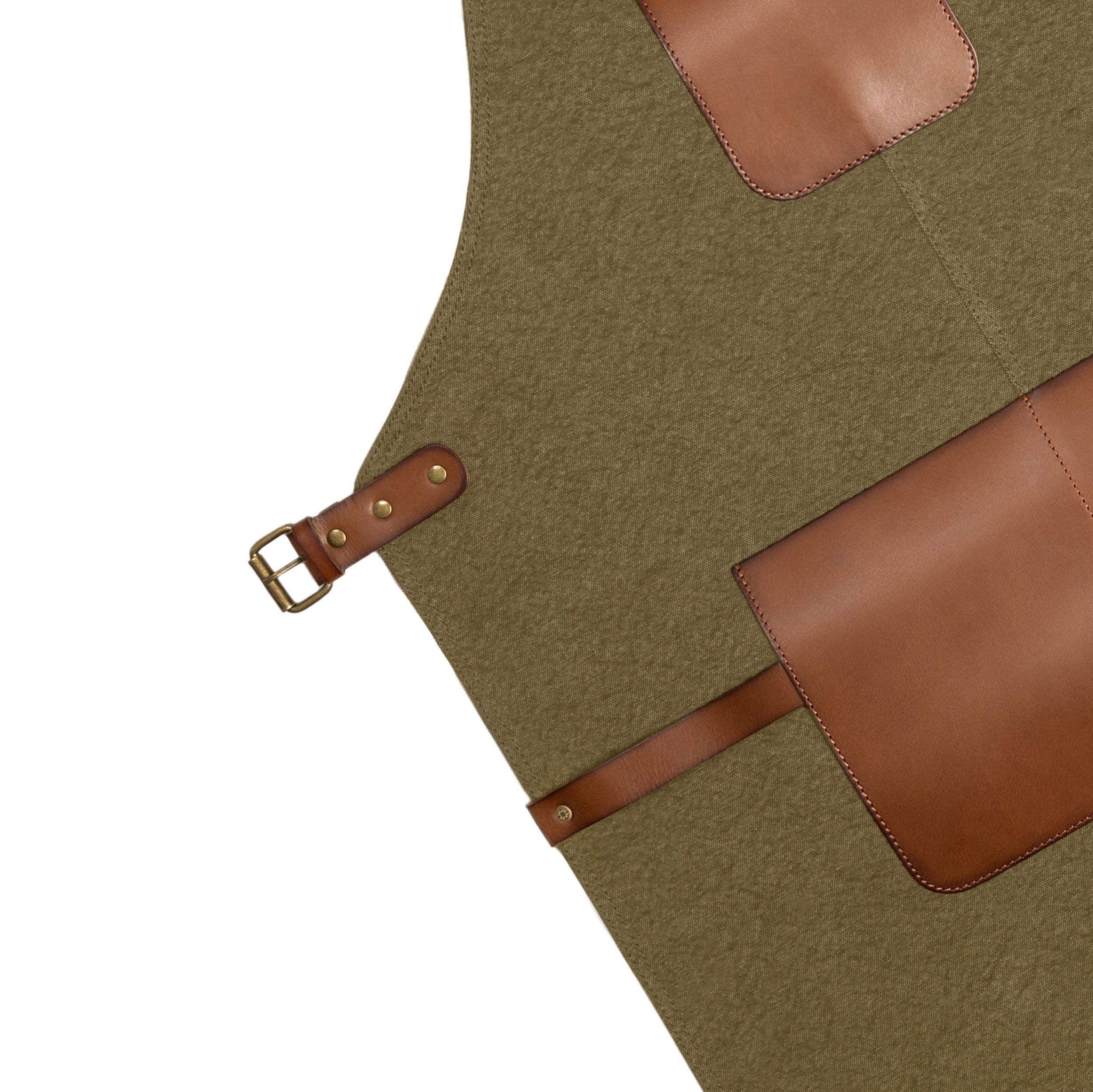 DRAKENSBERG Grillschürze Herren Bob Olivgrün, Premium Canvas Koch- und Grillschürze für Männer, strapazierfähig