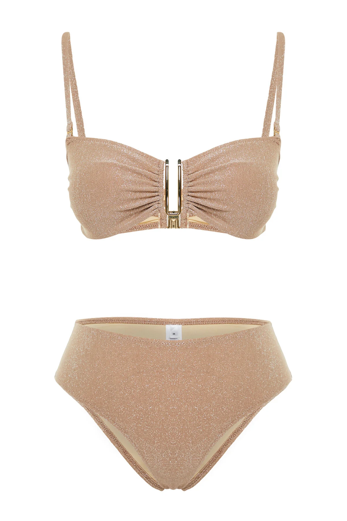 Trendyol Collection  Silbriges brasilianisches Bikini-Set mit hoher Taille und hohem Beinausschnitt und trägerlosen Nerz-Accessoires TBESS24BT00054
