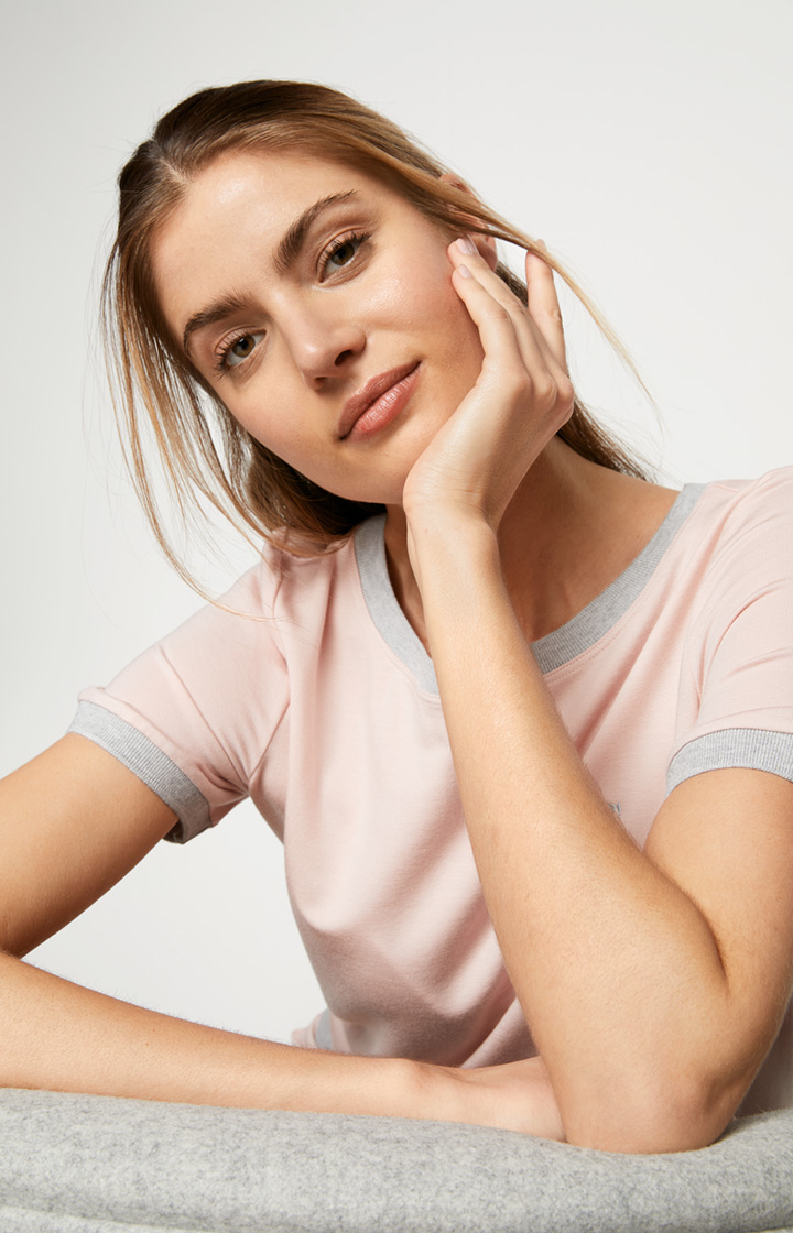 Loungewear Shirt in Rosa/Grau meliert
