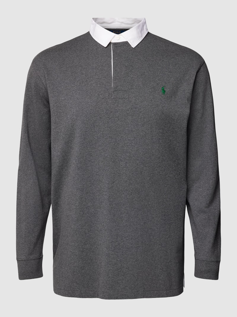 PLUS SIZE Longsleeve mit Polokragen in mittelgrau
