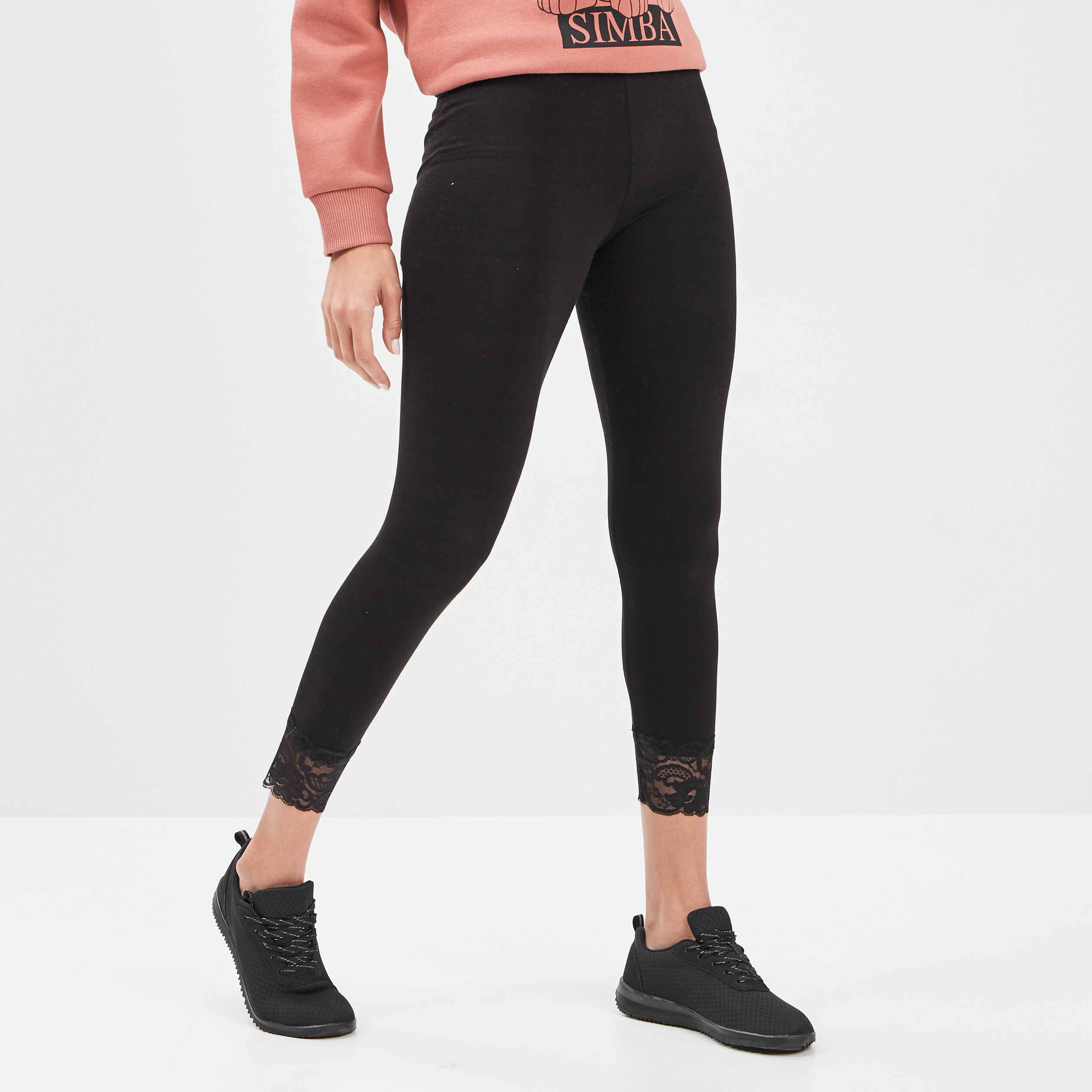 Legging 7 8ème avec dentelle noir femme | La Halle