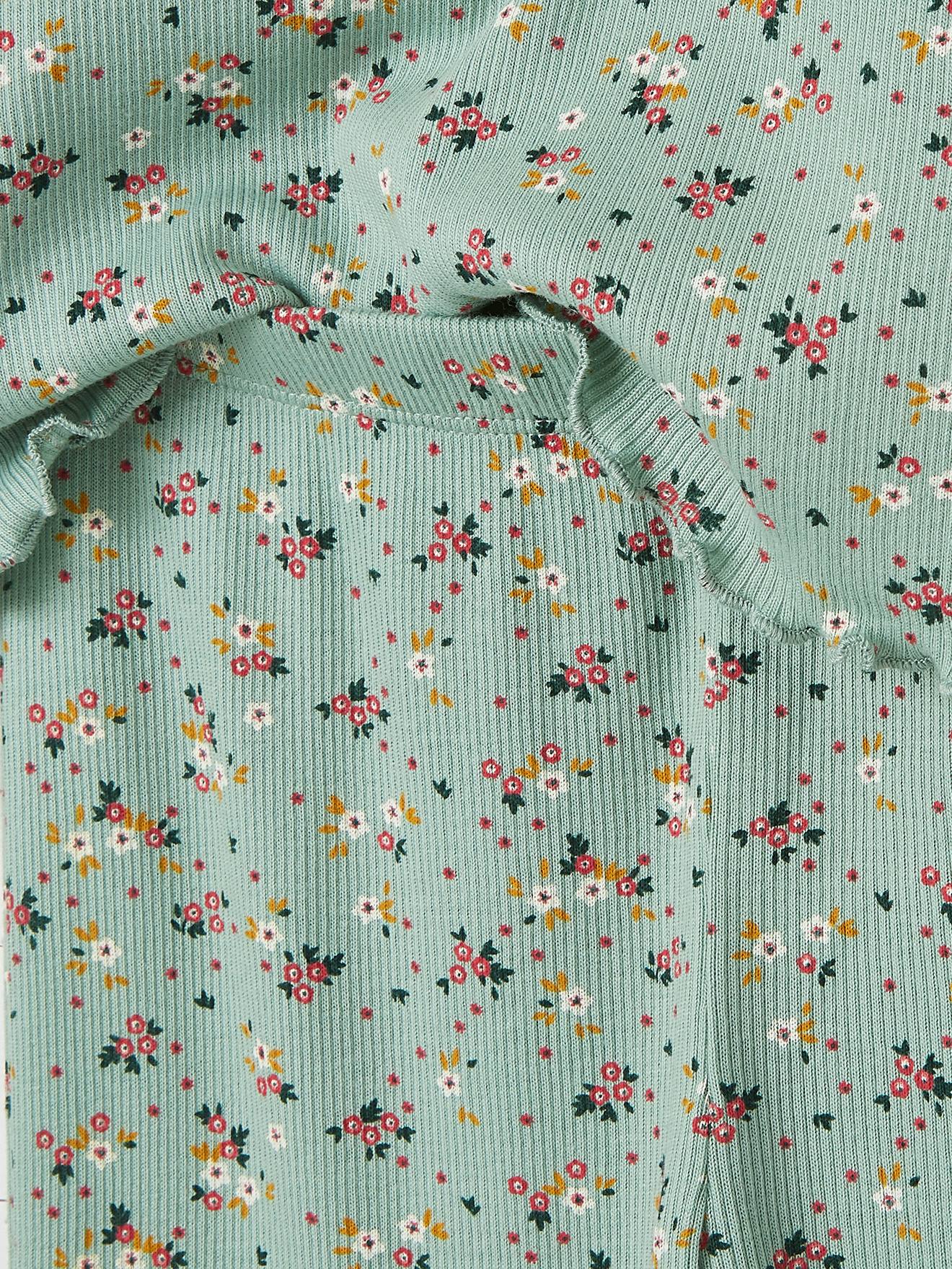 Pyjama fille fleuri en maille côtelée light sauge