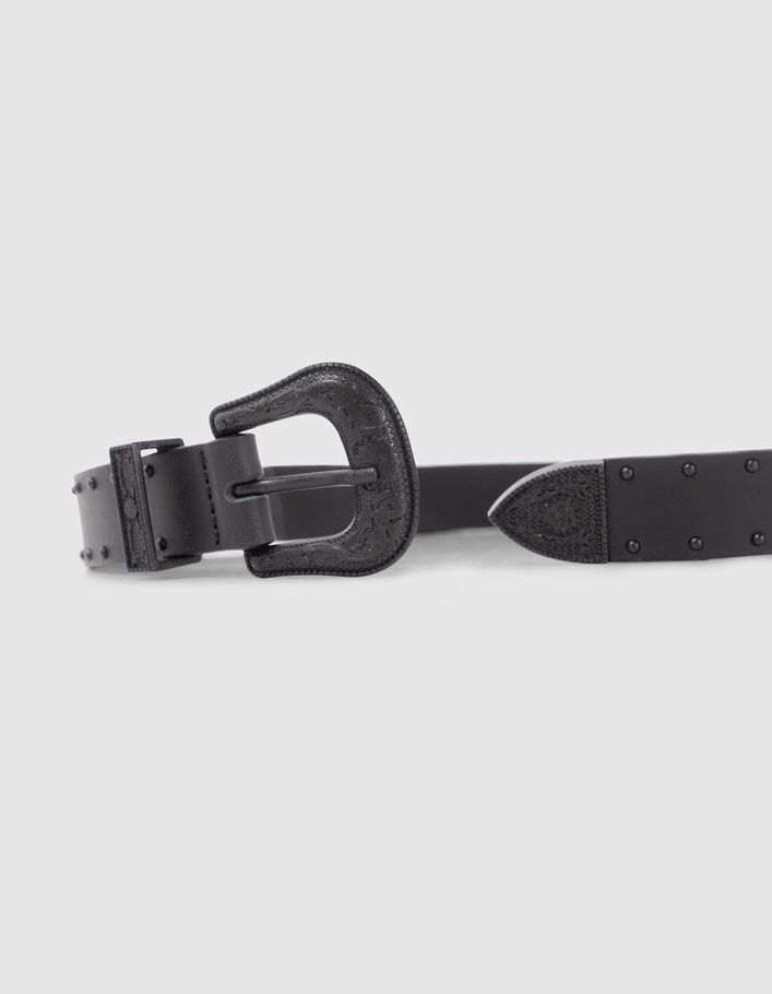 Ceinture noire cuir double boucle Western Femme