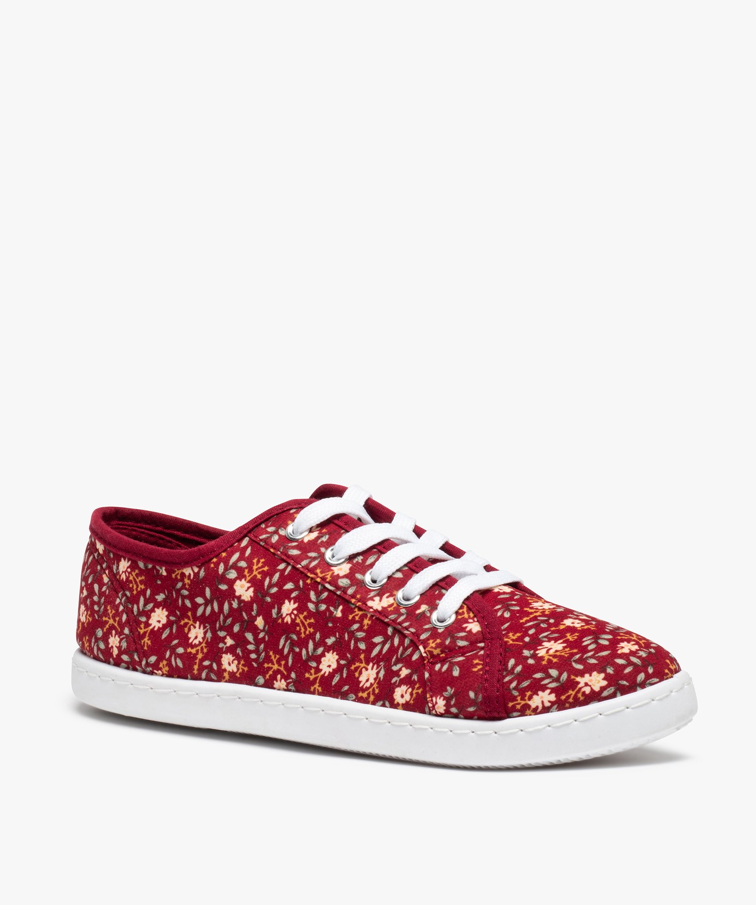 Baskets femme en toile imprimée fleurs fermeture lacets rouge | GEMO