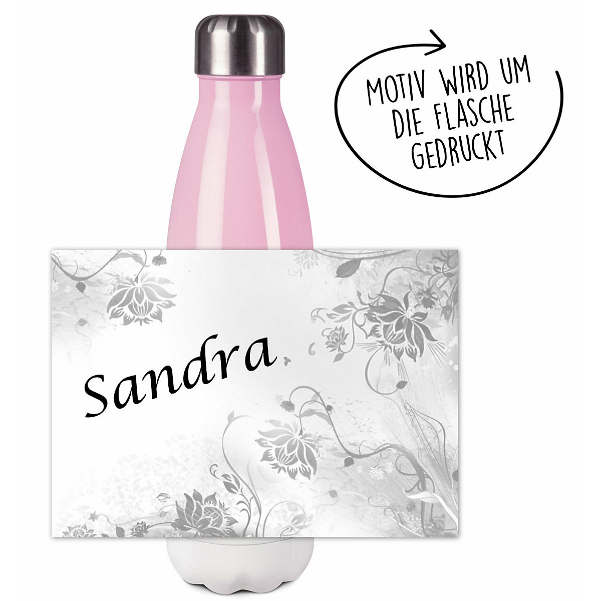 Edelstahl Kinder Thermoflasche / Trinkflasche bunt Blumenranke Farbe grau Spülmaschinenfest, Auslaufsicher, Bruchfest, Doppelwandig, Für Heißgetränke geeignet, Mit Deckel, Isoliert