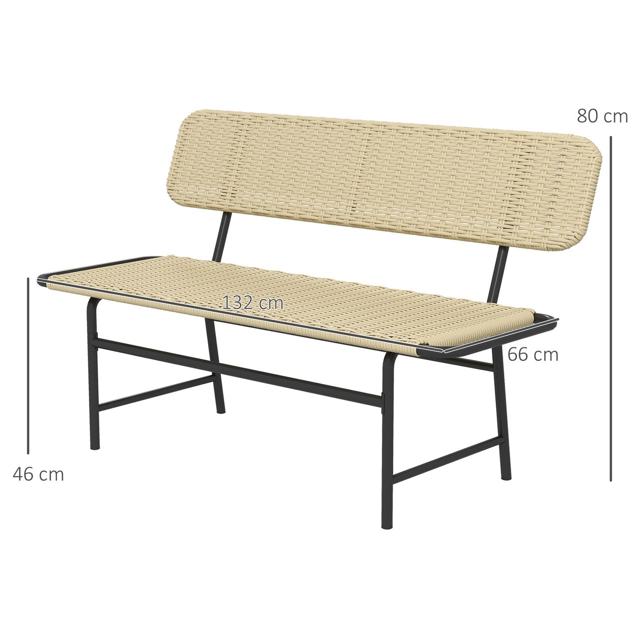 Outsunny Polyrattan Sitzbank 2-Sitzer Gartenbank Rattanbank für Balkon, Khaki