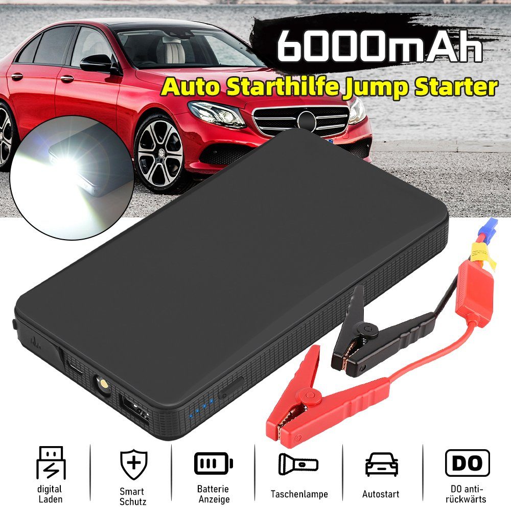 MDHAND Schwarzes tragbares 6000mAh Autobatterie-Ladegerät (2-tlg., Fast Charge)
