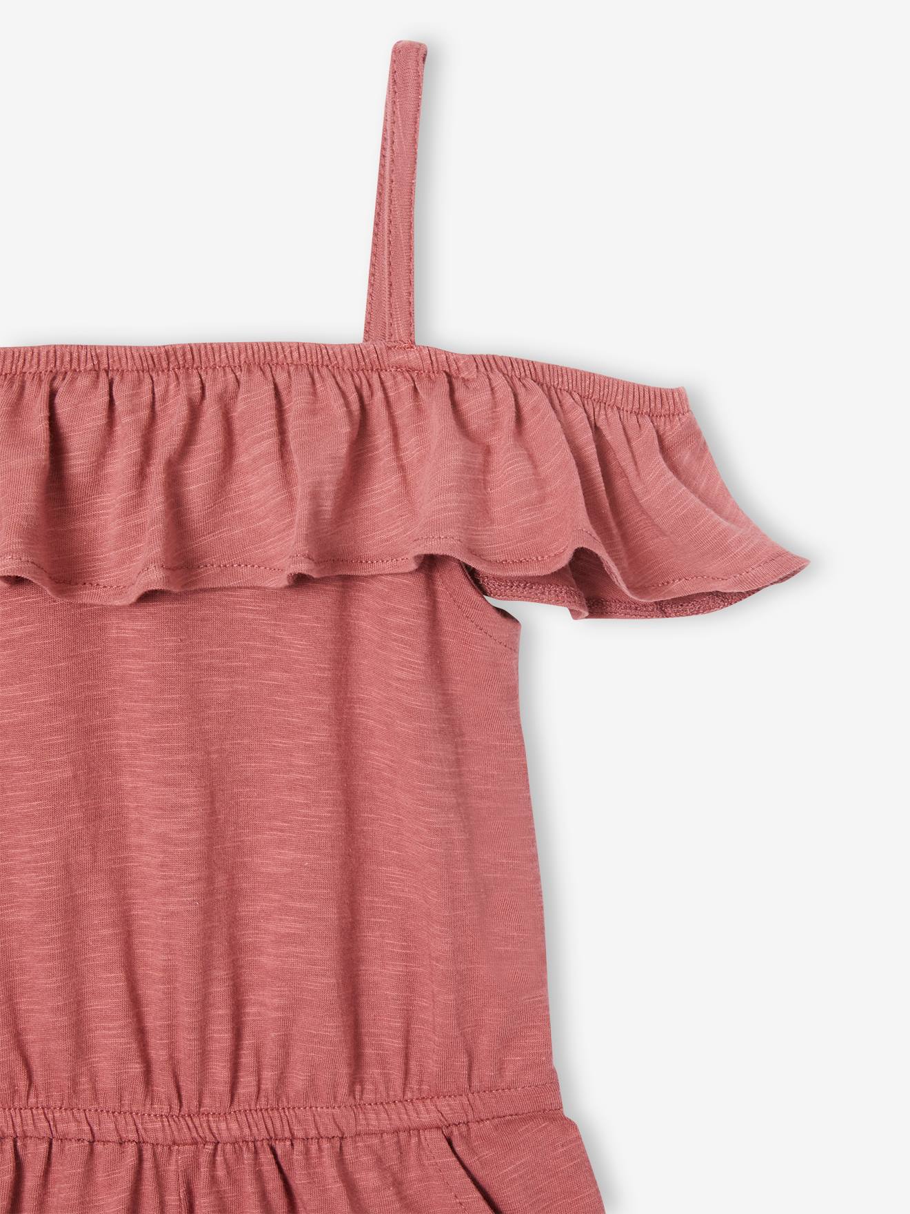 Combishort à volants fille vieux rose