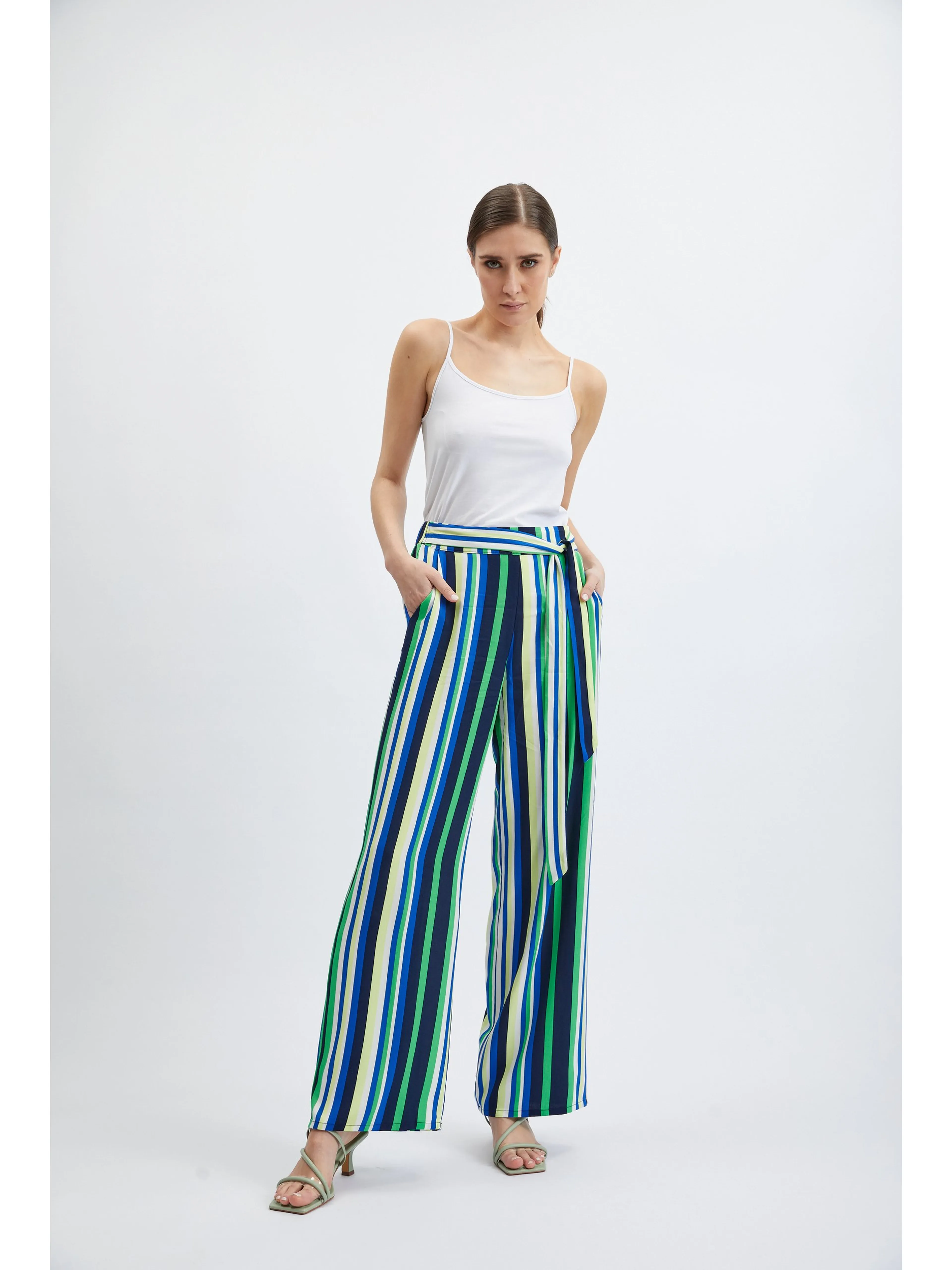 Grün und blau gestreifte weite Damenhose ORSAY