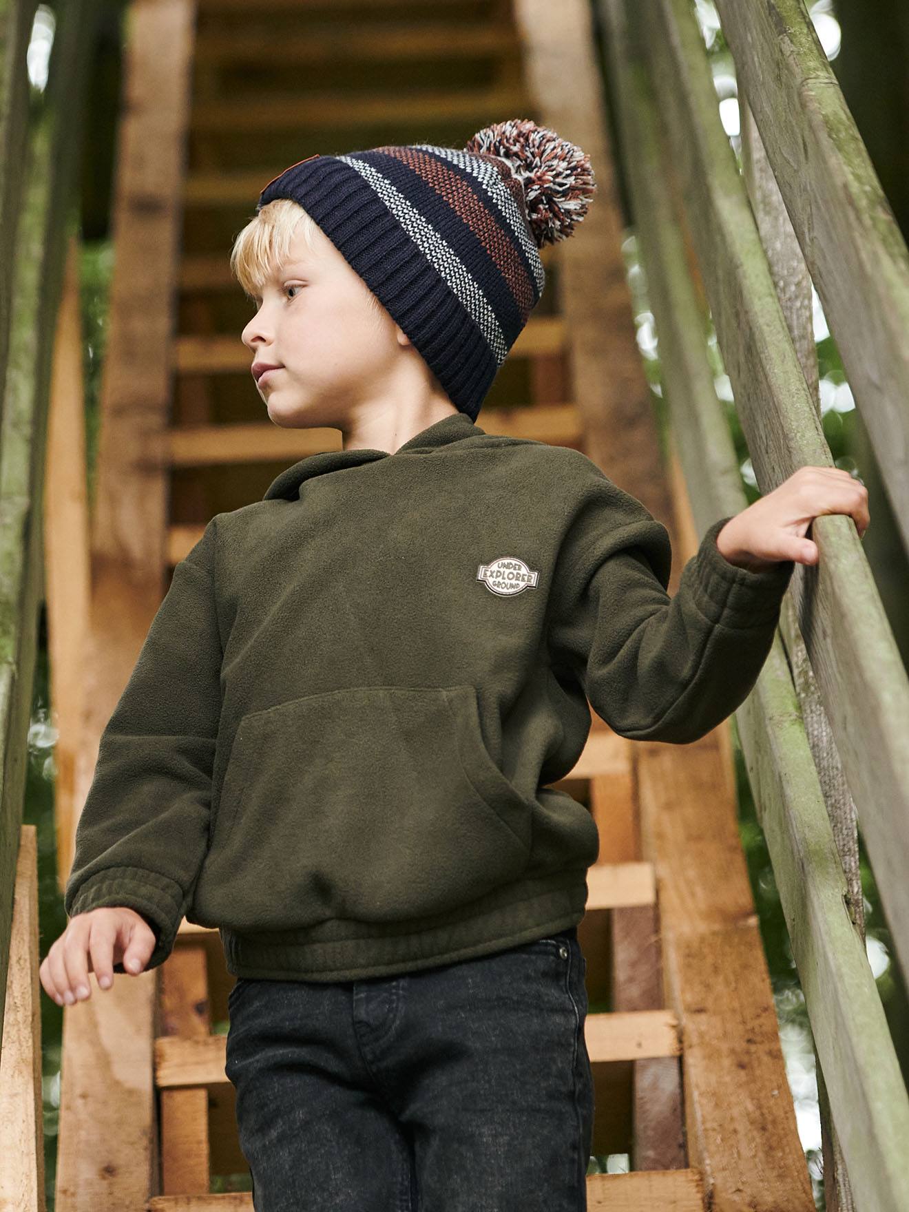Sweat à capuche en maille polaire garçon kaki
