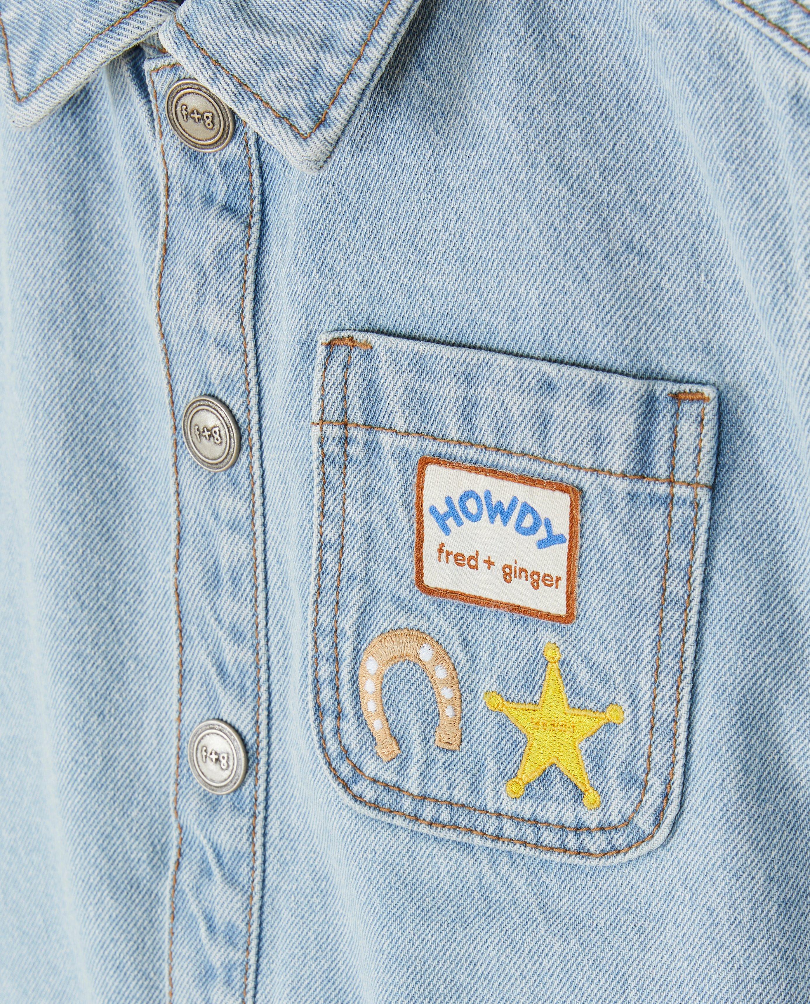 Cămașă Fred + Ginger Blue din denim, unisex, 92-128 albastru deschis