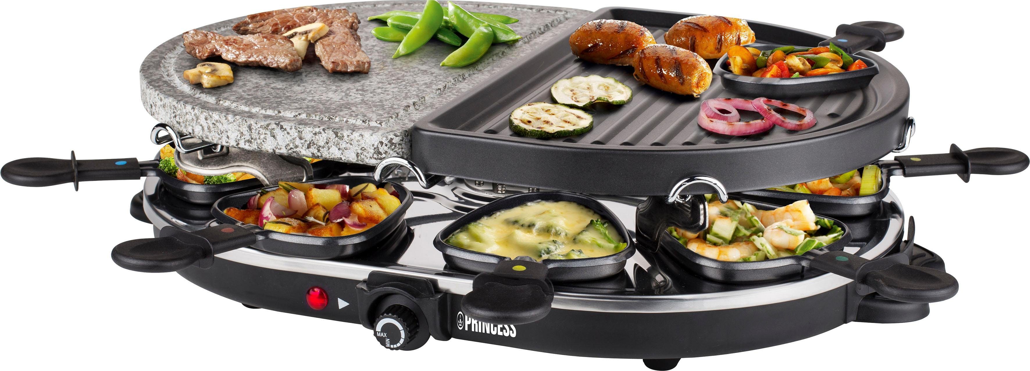 PRINCESS Raclette 8 Oval Stone & Grill Party - 162710, 8 Raclettepfännchen, 1200 W
