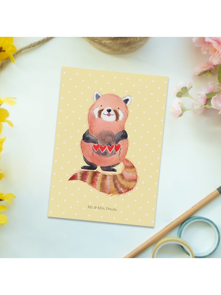 Mr. & Mrs. Panda Postkarte Roter Panda ohne Spruch in Gelb Pastell günstig kaufen onesize
