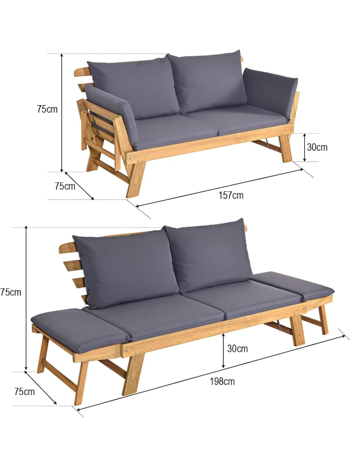 COSTWAY Gartenbank Schlafsofa in Grau günstig kaufen onesize