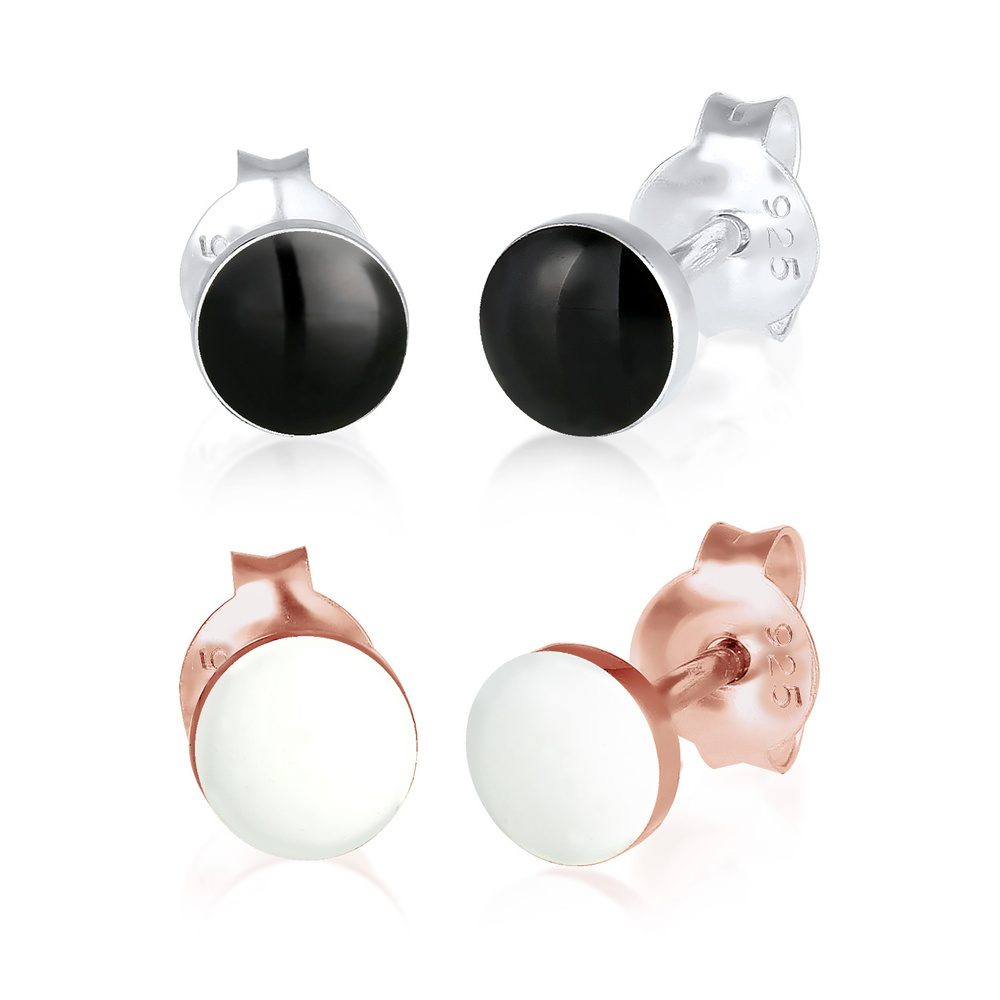 Elli Elli Boucles d'Oreilles Set Clous d'Oreille Collier avec Émail Femme - (925/1000) Boucles d'oreilles