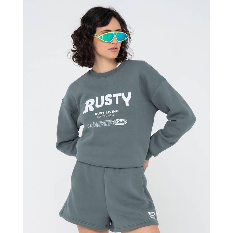 RUSTY BUSY LIVING RELAXED CREW FLEECE Rundhalspullover Damen