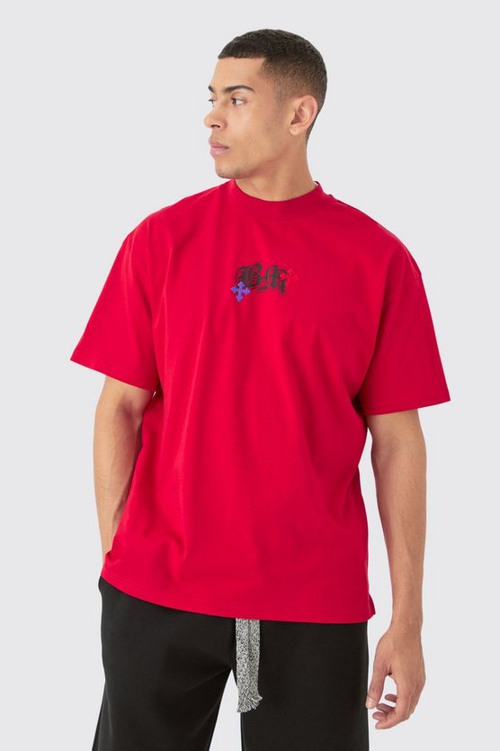 Oversize T-Shirt mit Bm-Stickerei