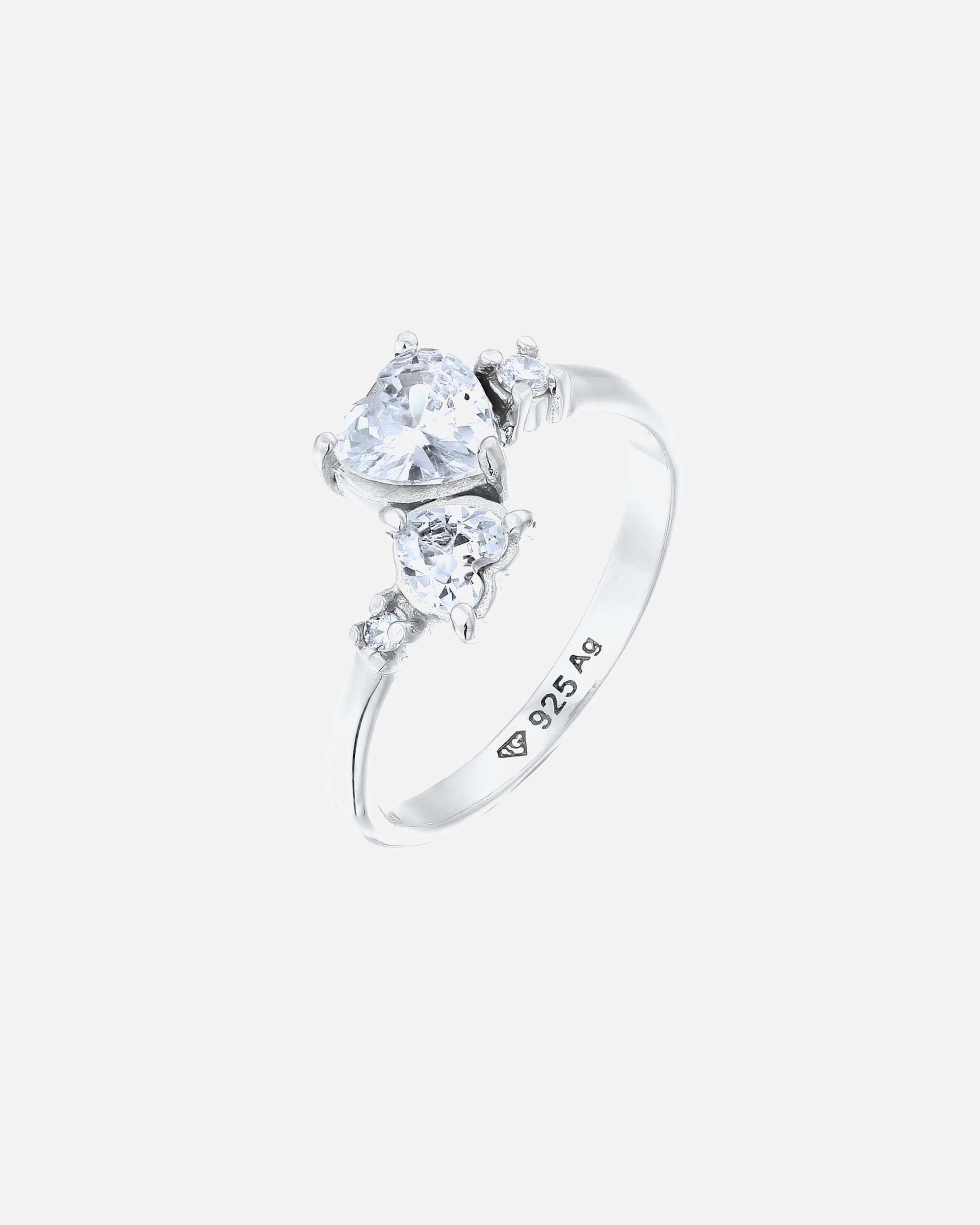 Anello Elli Elli con pietre a forma di cuore, zirconi bianchi da donna, argento sterling 925, San Valentino