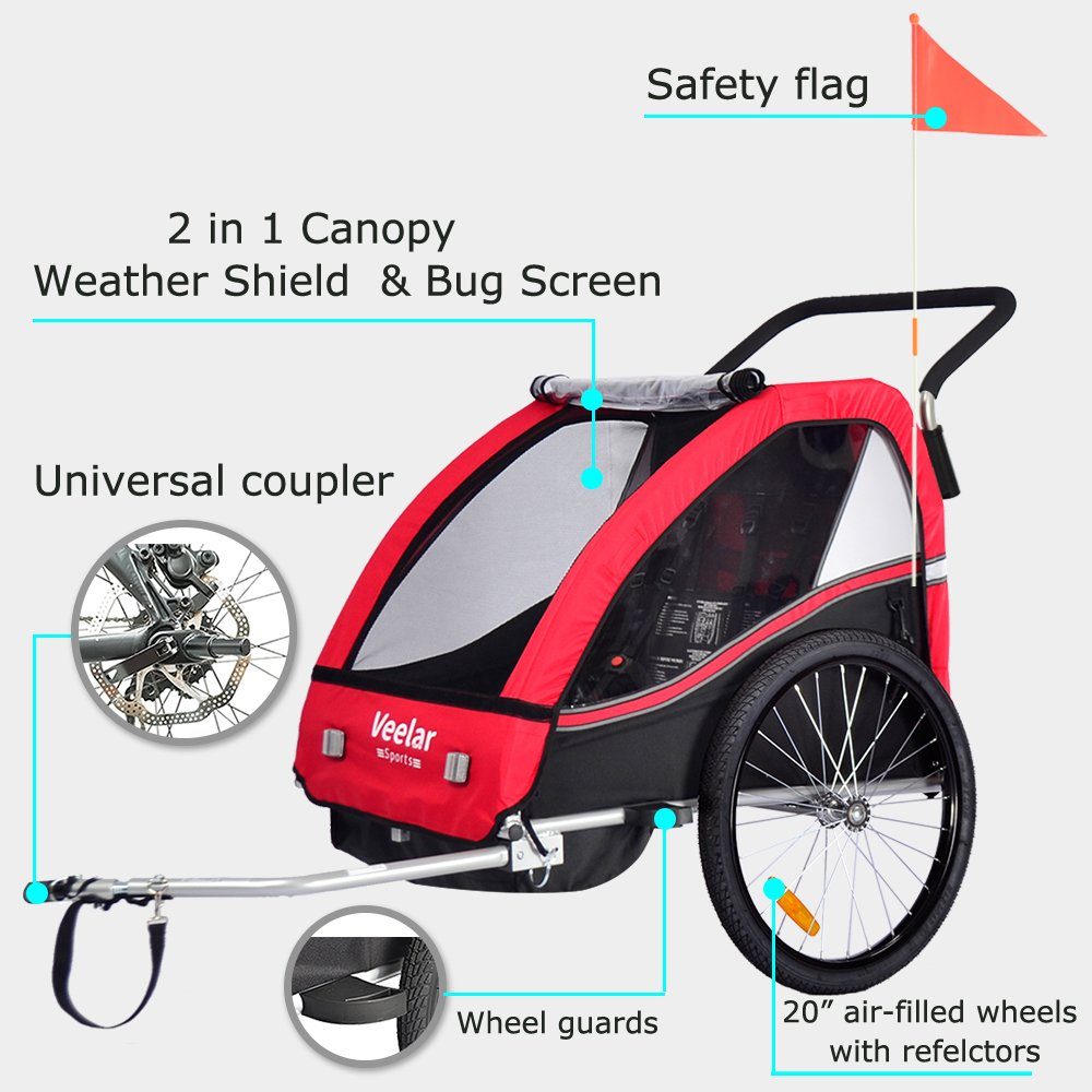 TIGGO Fahrradkinderanhänger TIGGO VS Kinderfahrradanhänger 2 in 1 Kinderanhänger Fahrradanhänger Anhänger mit Jogger Set, für 1-2 Kinder geeignet