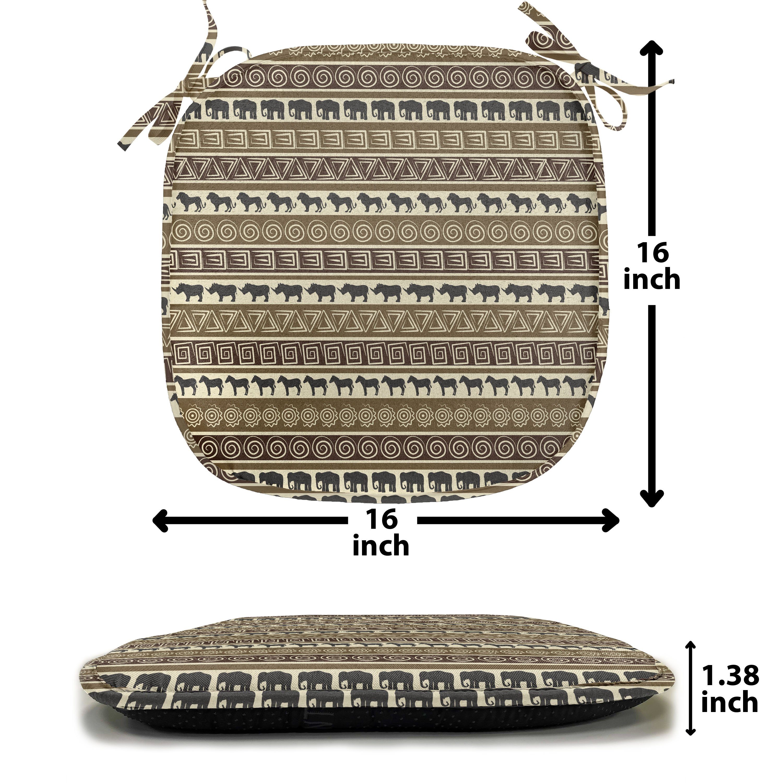 Abakuhaus Stuhlkissen Dekoratives wasserfestes Kissen mit Riemen für Küchensitze, Geometrisch Afrika Theme Stripes Tiere