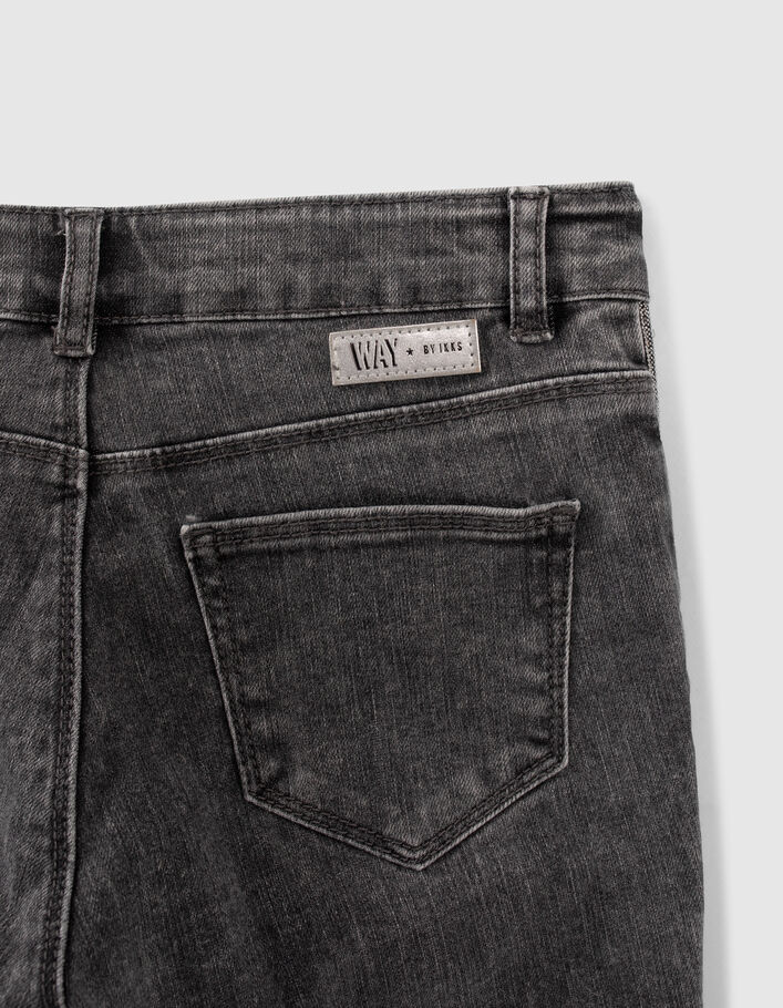 Jean slim gris taille haute bandes côtés fille