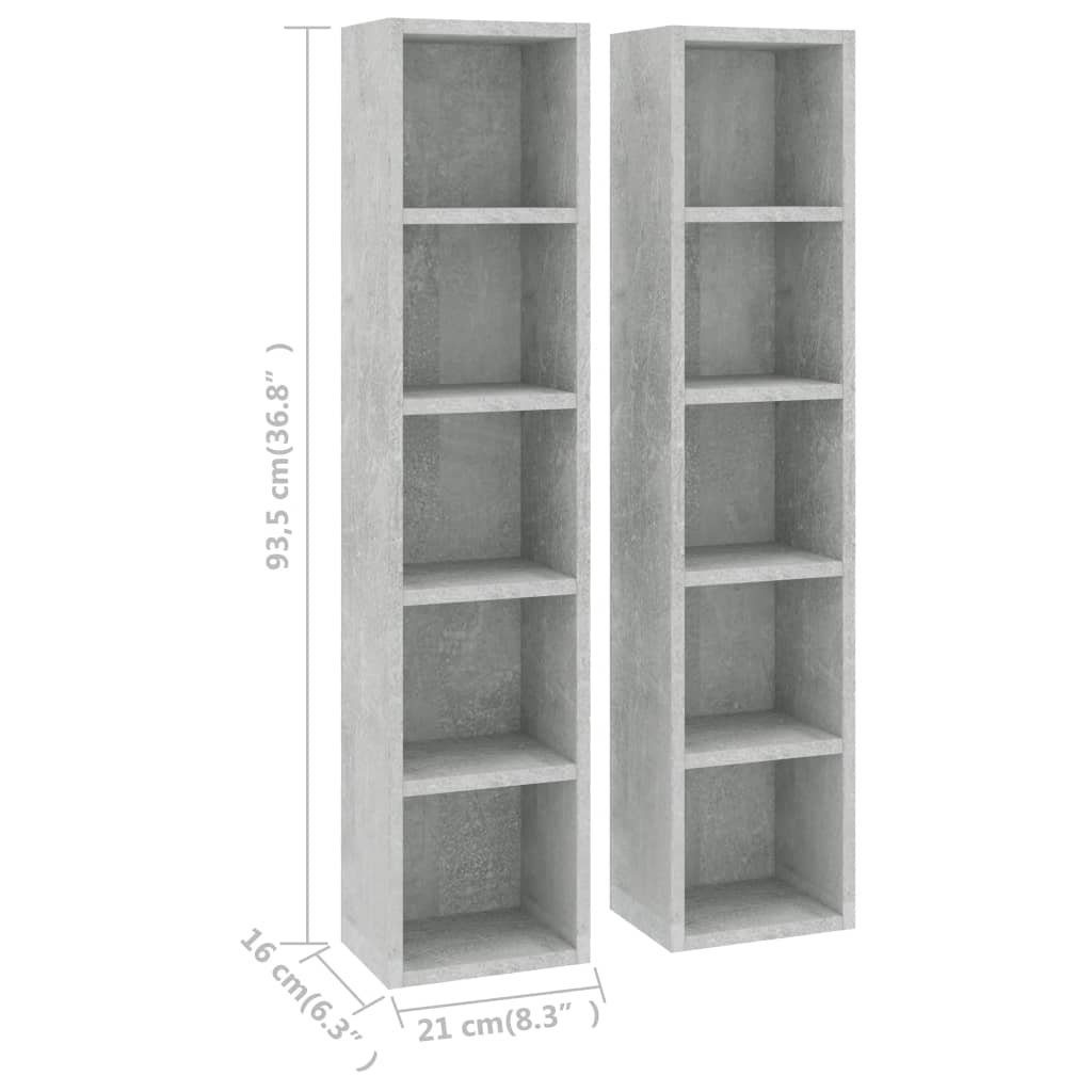 vidaXL CD-Regal CD-Regale 2 Stk. Betongrau 21x16x93,5 cm Holzwerkstoff, 2-tlg.