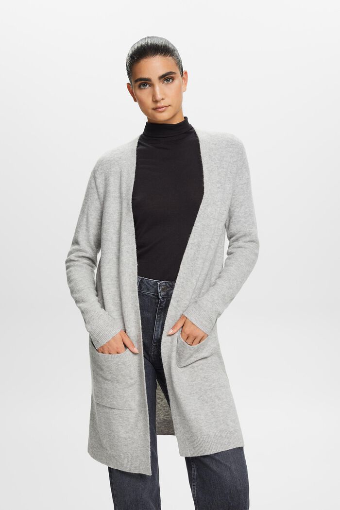 Langer, offener Cardigan aus Wollmix