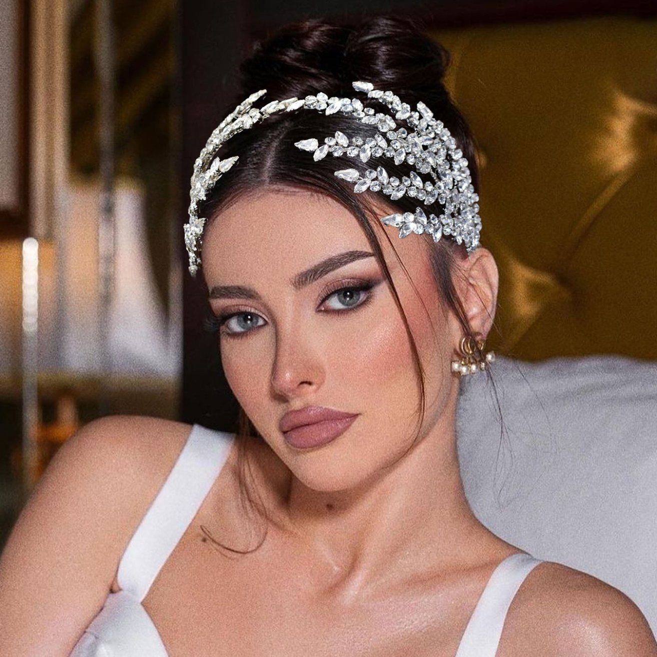 HOHEA H Haarband Haarschmuck aus Kristall-Haarranken, Blumen und Blättern, 1-tlg., Silberne Haaraccessoires sind elegante Haaraccessoires für Frauen, Kristall-Stirnband, Hochzeits-Haarschmuck, Braut-Haarschmuck
