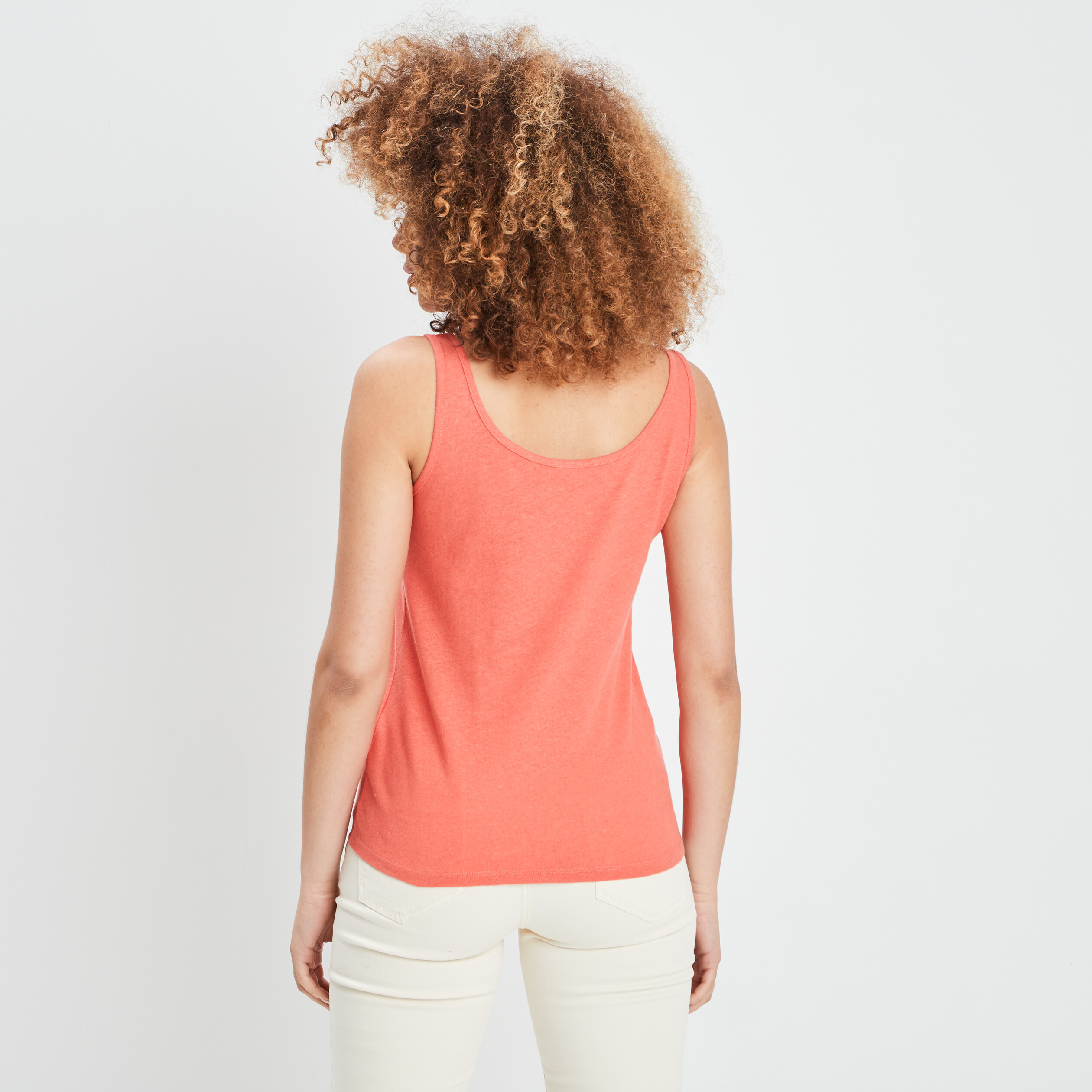 Débardeur bretelle large mélange de lin rose corail femme | La Halle