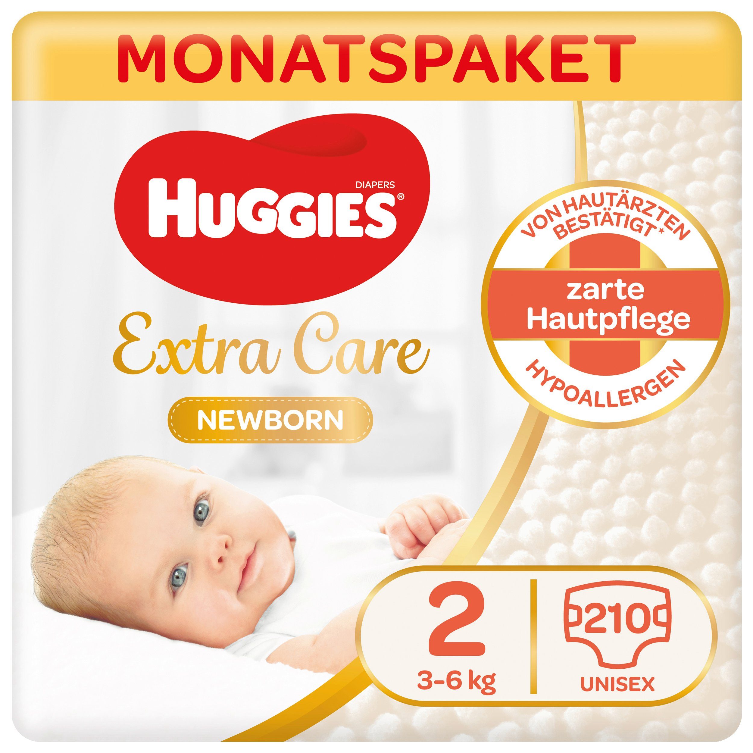 HUGGIES Windeln Newborn Babywindeln für Neugeborene, Größe 2 (3-6 kg), 210 St. Windeln