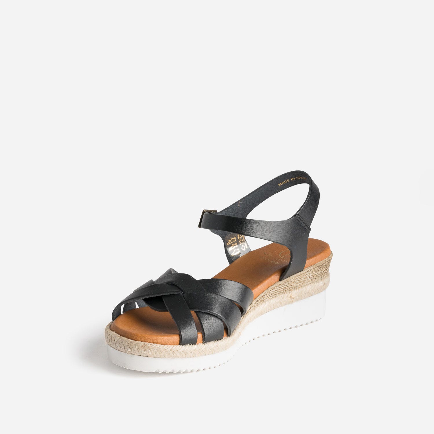 Sandale compensée noire éco-conçue en cuir