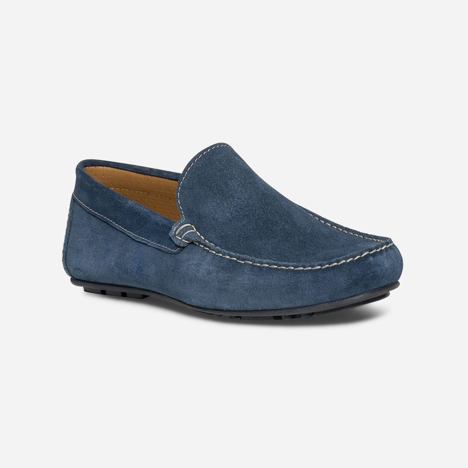 Mocassin bleu en cuir velours