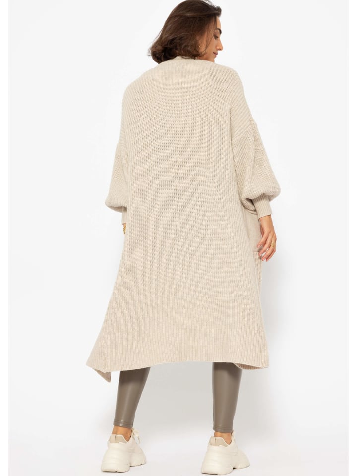 SASSYCLASSY Lang Cardigan mit Taschen in Beige günstig kaufen
