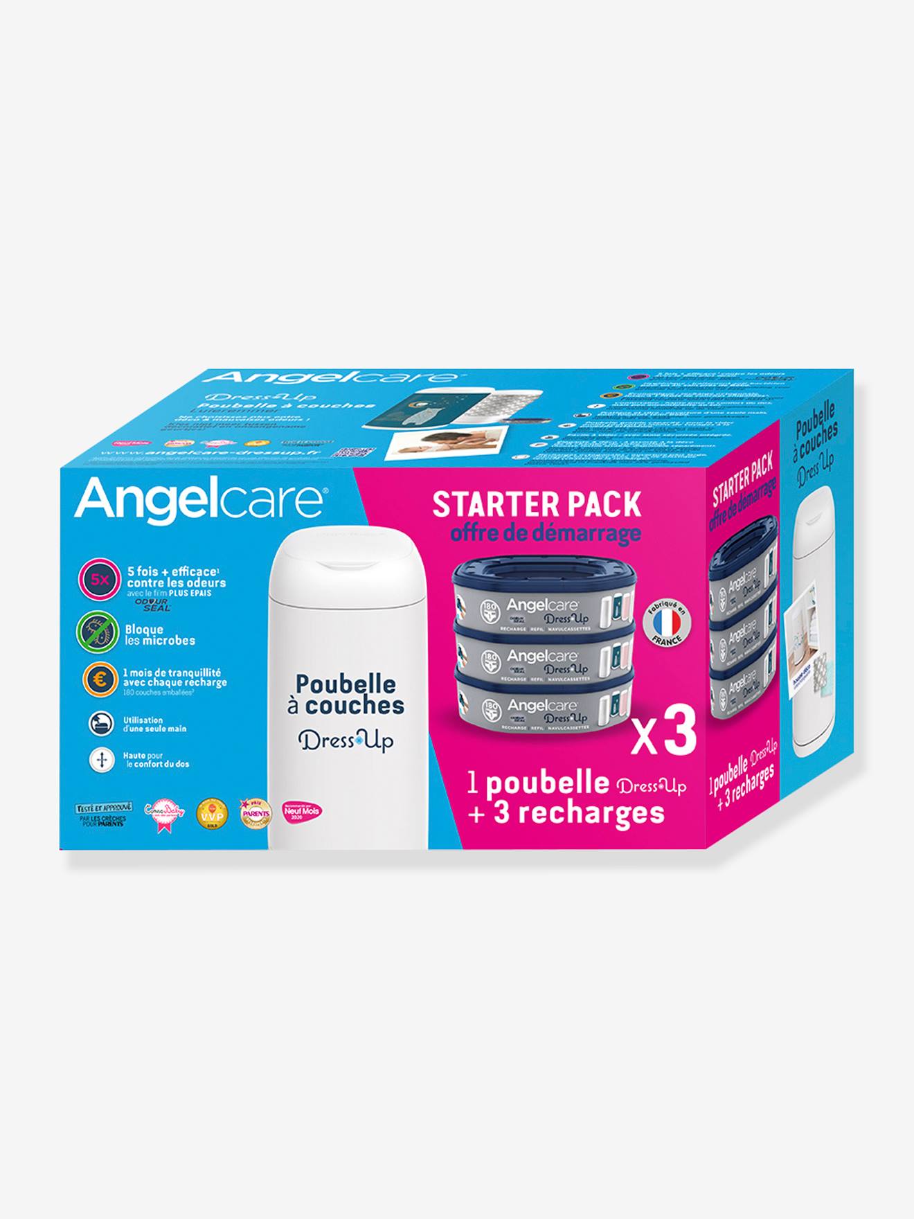 Starter pack poubelle à couches + 3 recharges Dress Up ANGELCARE blanc
