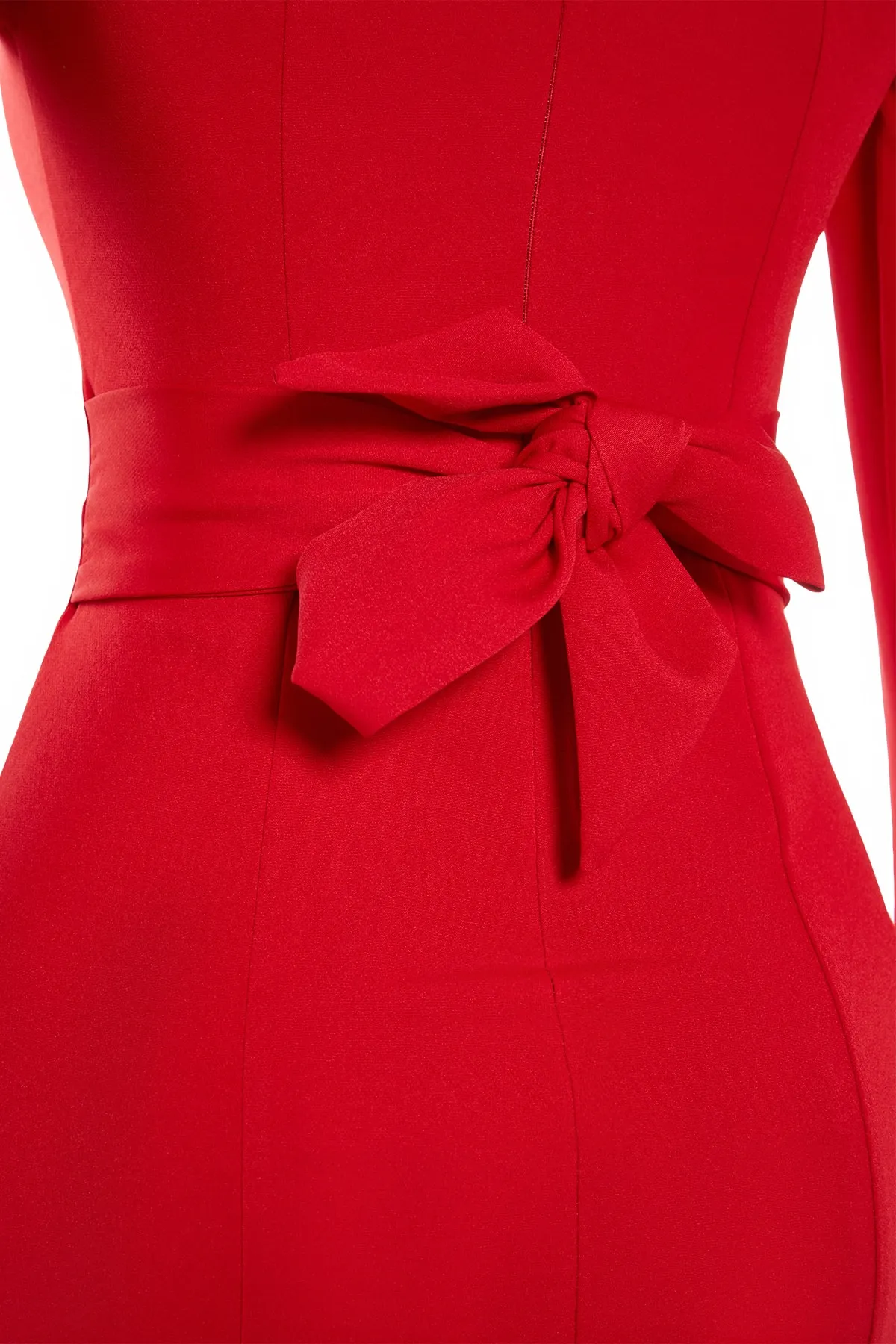 Trendyol Collection  Rotes, detailliertes Webkleid mit Krawatte TWOAW23EL00895