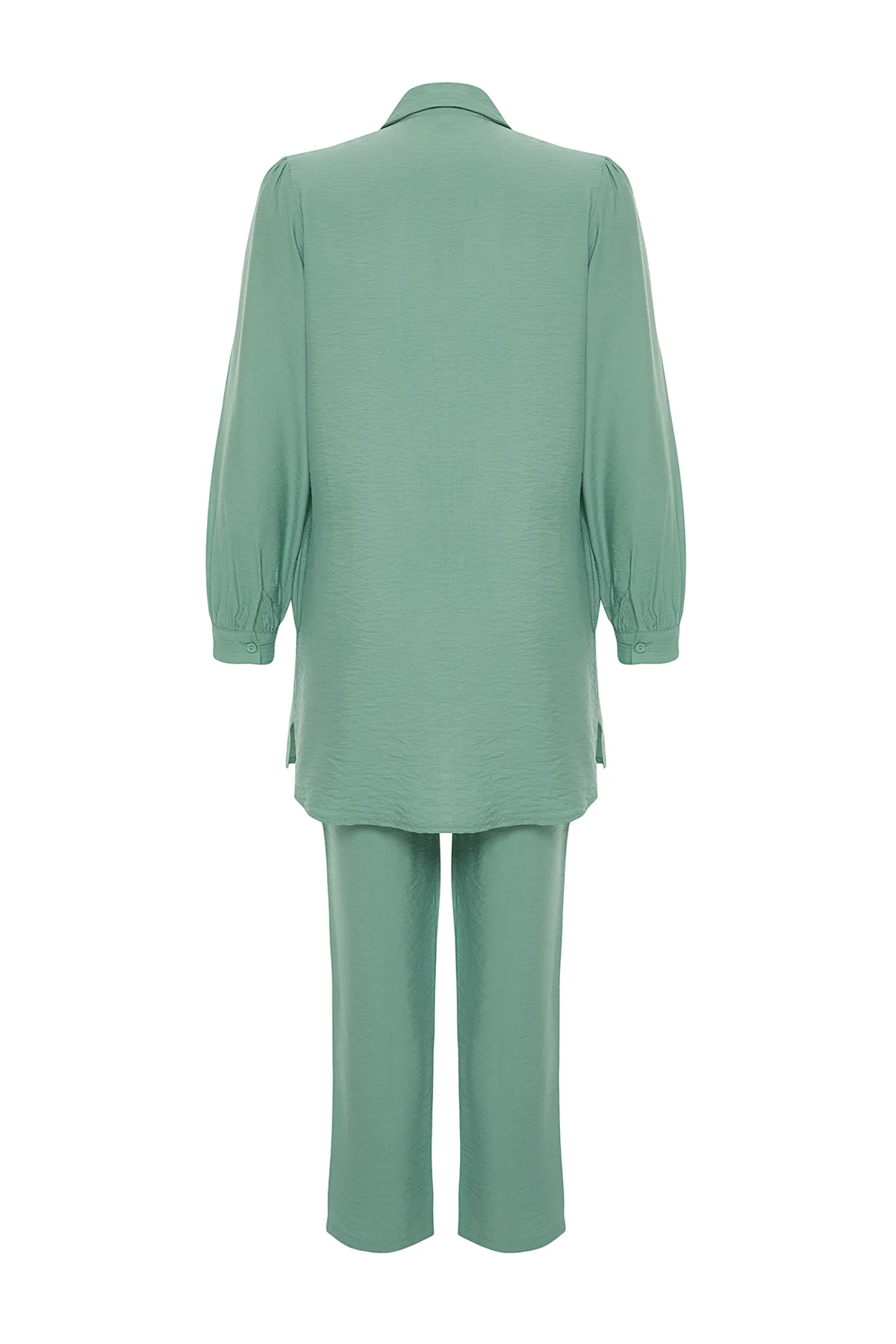 Trendyol Modest  Grüner, gewebter Hemd-Hosen-Anzug in Leinenoptik TCTSS23US00079