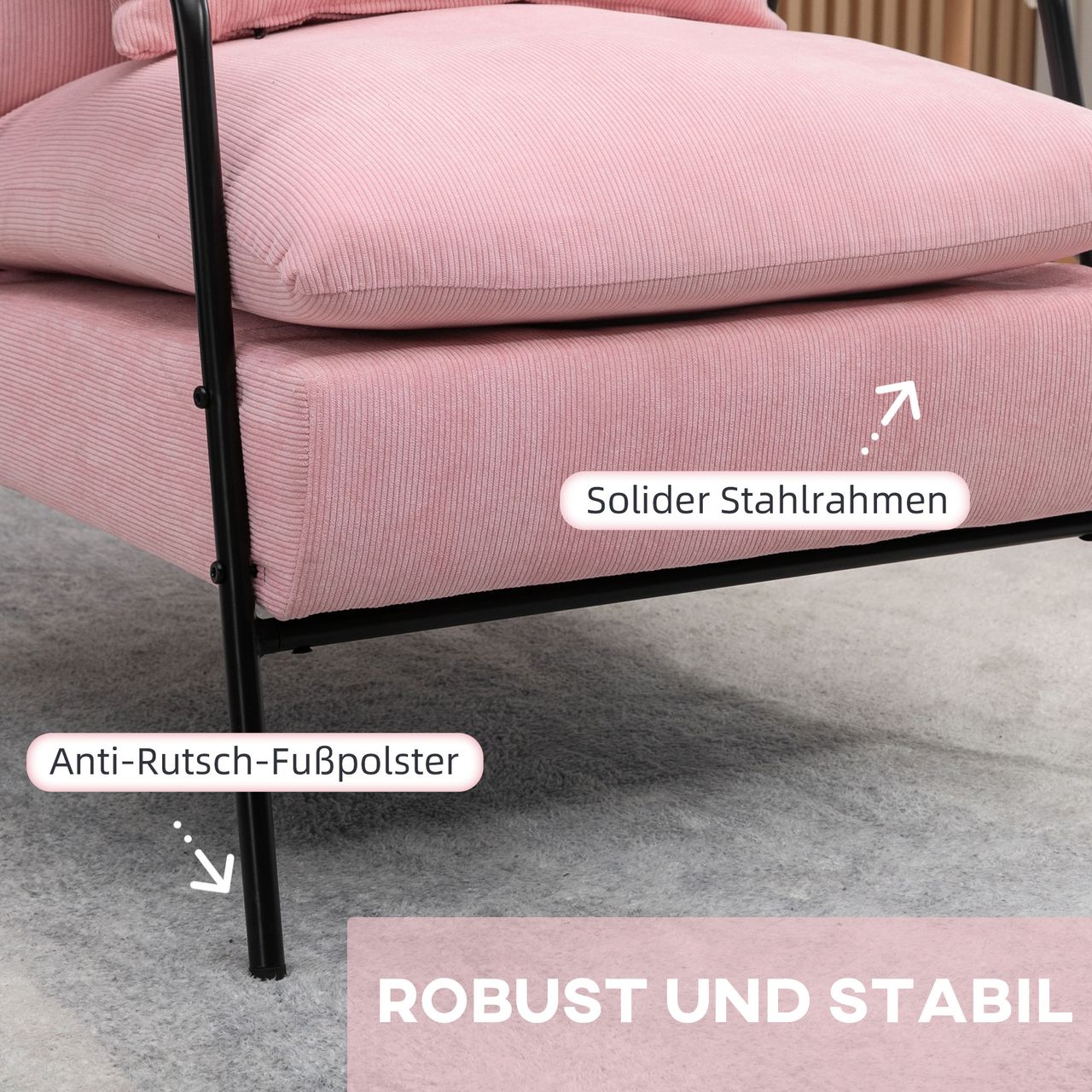 HOMCOM Ohrensessel mit Hocker, Relaxsessel mit neigbarer Rückenlehne, Rosa