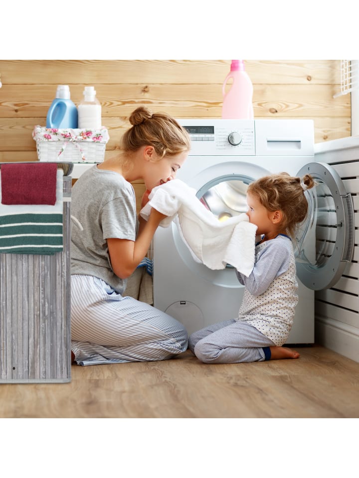 relaxdays Wäschekorb in Grau - (B)36 x (H)63 x (T)36 cm günstig kaufen onesize