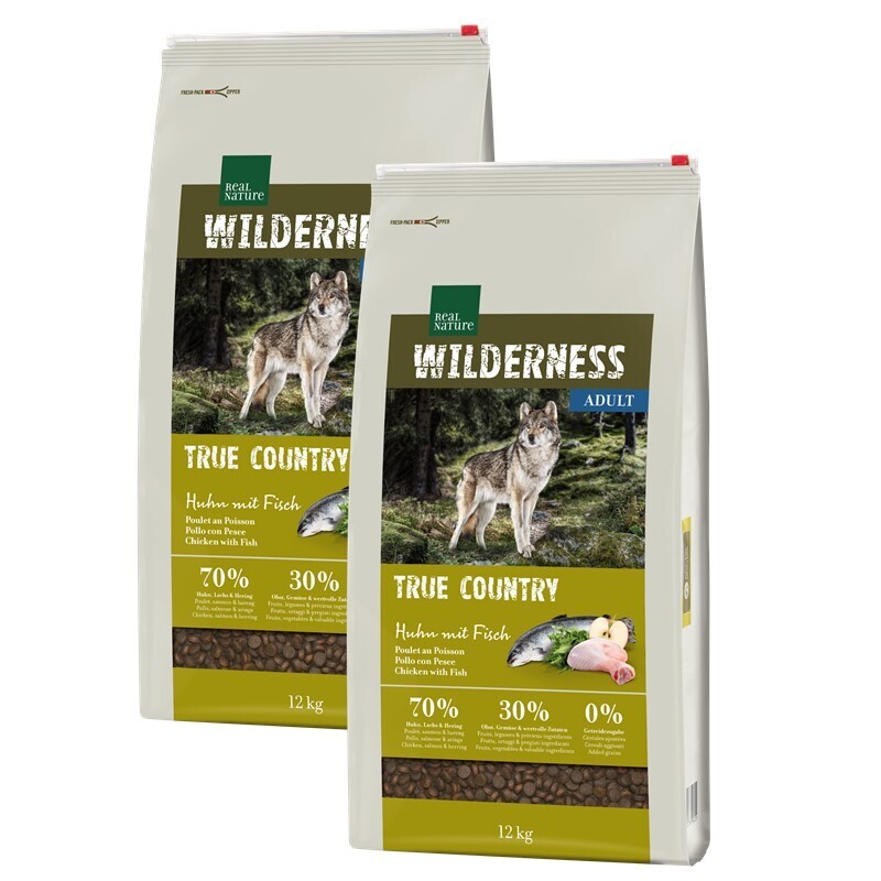 REAL NATURE Hundetrockenfutter REAL NATURE WILDERNESS True Country Adult Huhn mit Fisch 2x12 kg