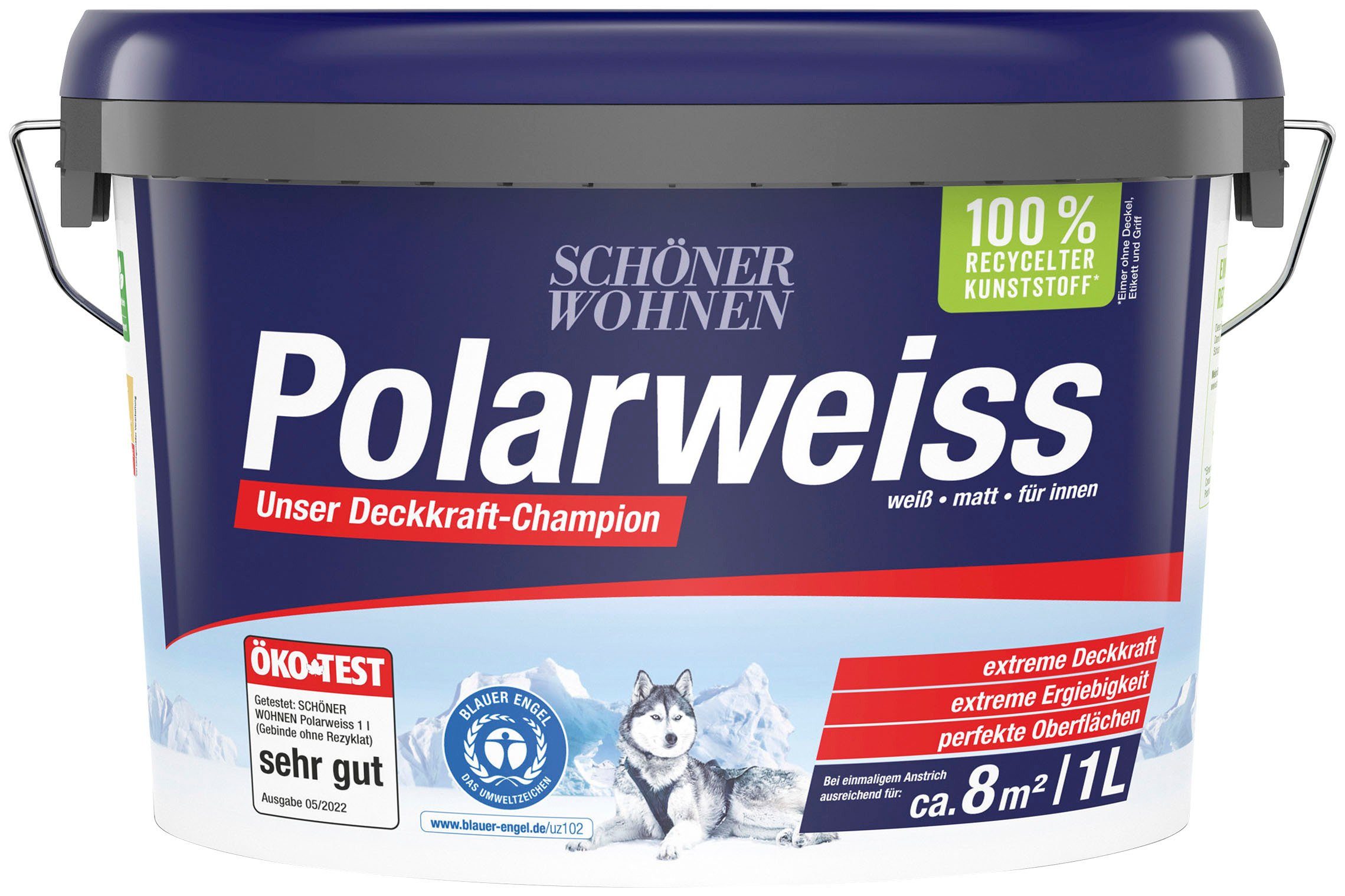 SCHÖNER WOHNEN FARBE Wand- und Deckenfarbe Polarweiss, 1 Liter, mit Spritzfrei-Formel - konservierungsmittelfrei