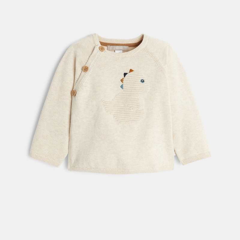 Pull dinosaure et pantalon maille tricot beige naissance