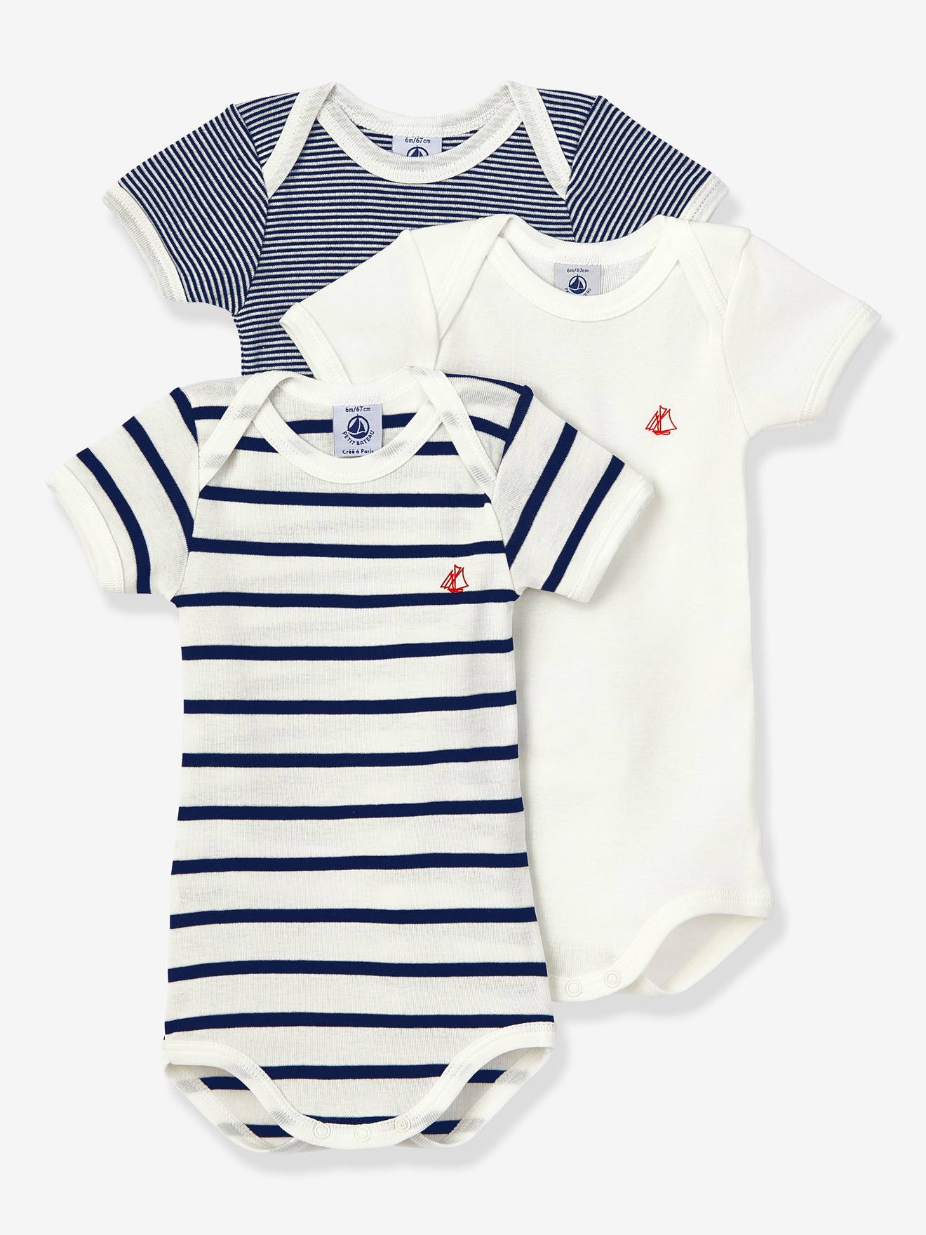 Petit Bateau 3er-Pack Baby Kurzarmbodys PETIT BATEAU, Bio-Baumwolle - weiß
