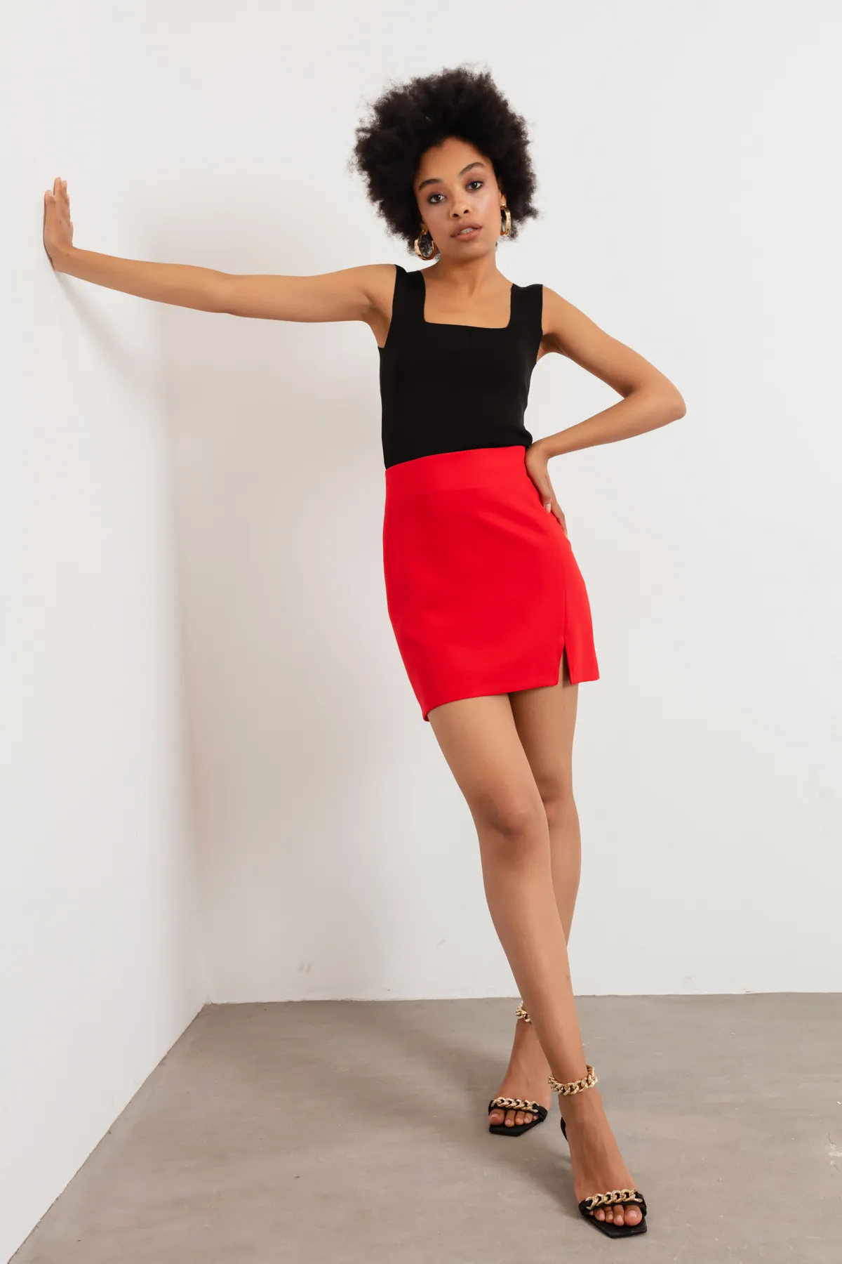 Lafaba  Roter Schlitz-Minirock für Damen