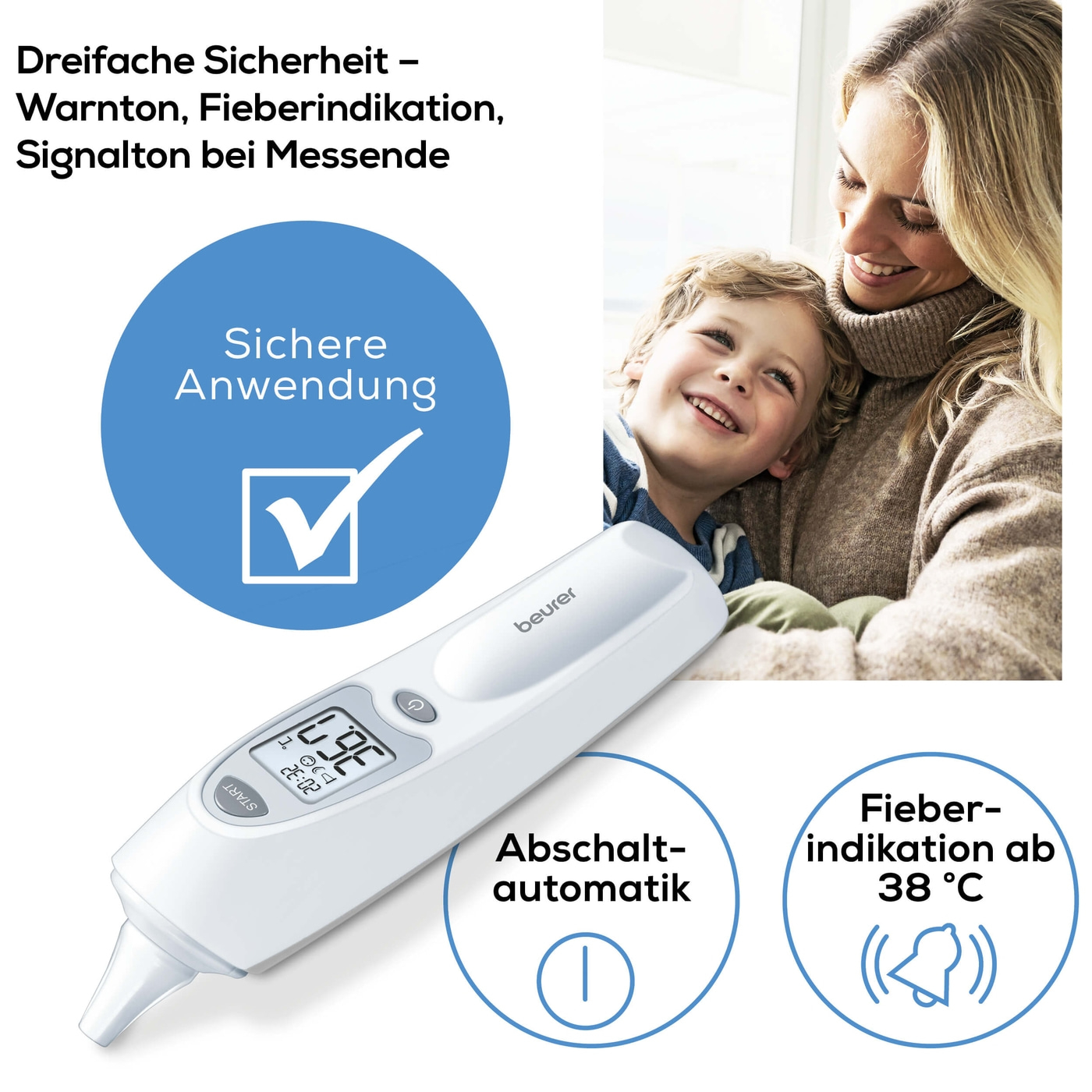 Beurer Ohrthermometer - FT 58-Ohrthermometer mit Infrarot-Messtechnik für hygienisches Messen