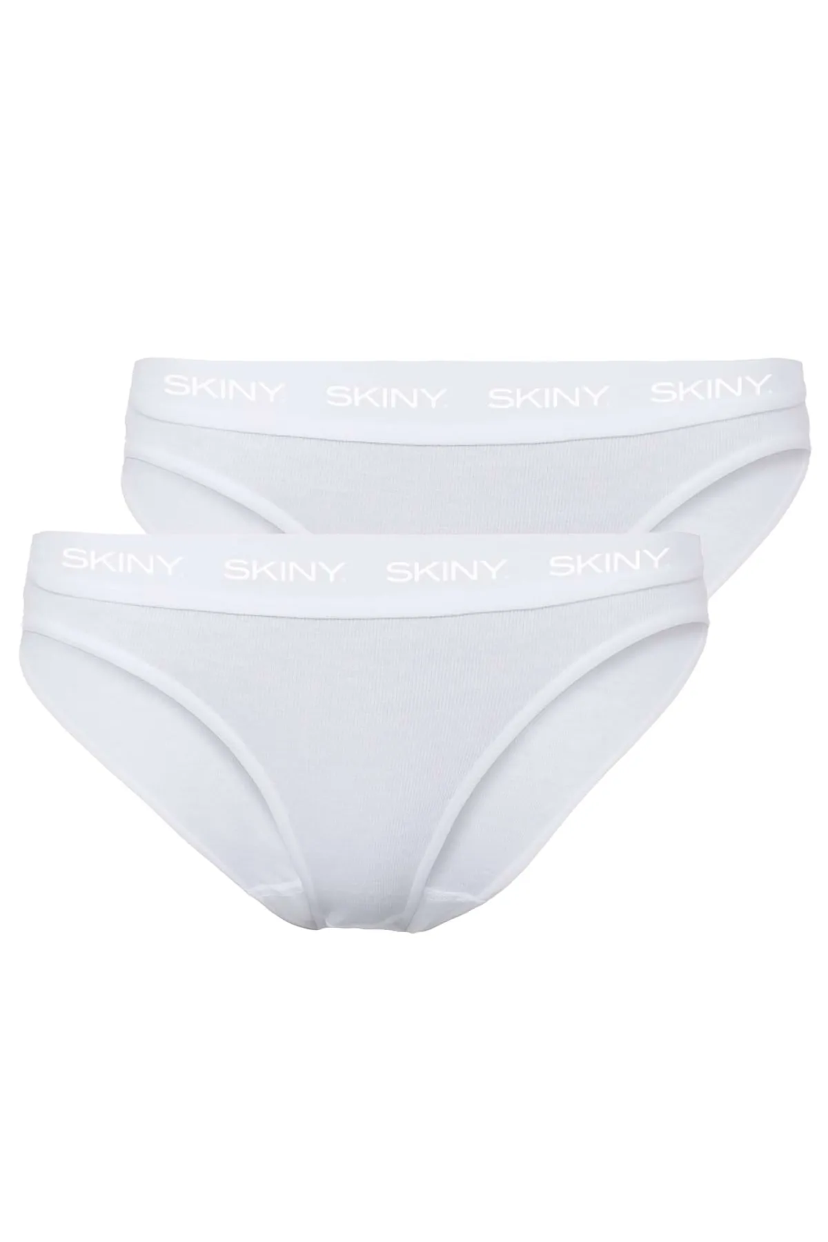 Skiny  Damen Rio Slip, 2er Pack - Unterwäsche, Unterhose, Baumwolle, Logobund, Feinripp, einfarbig