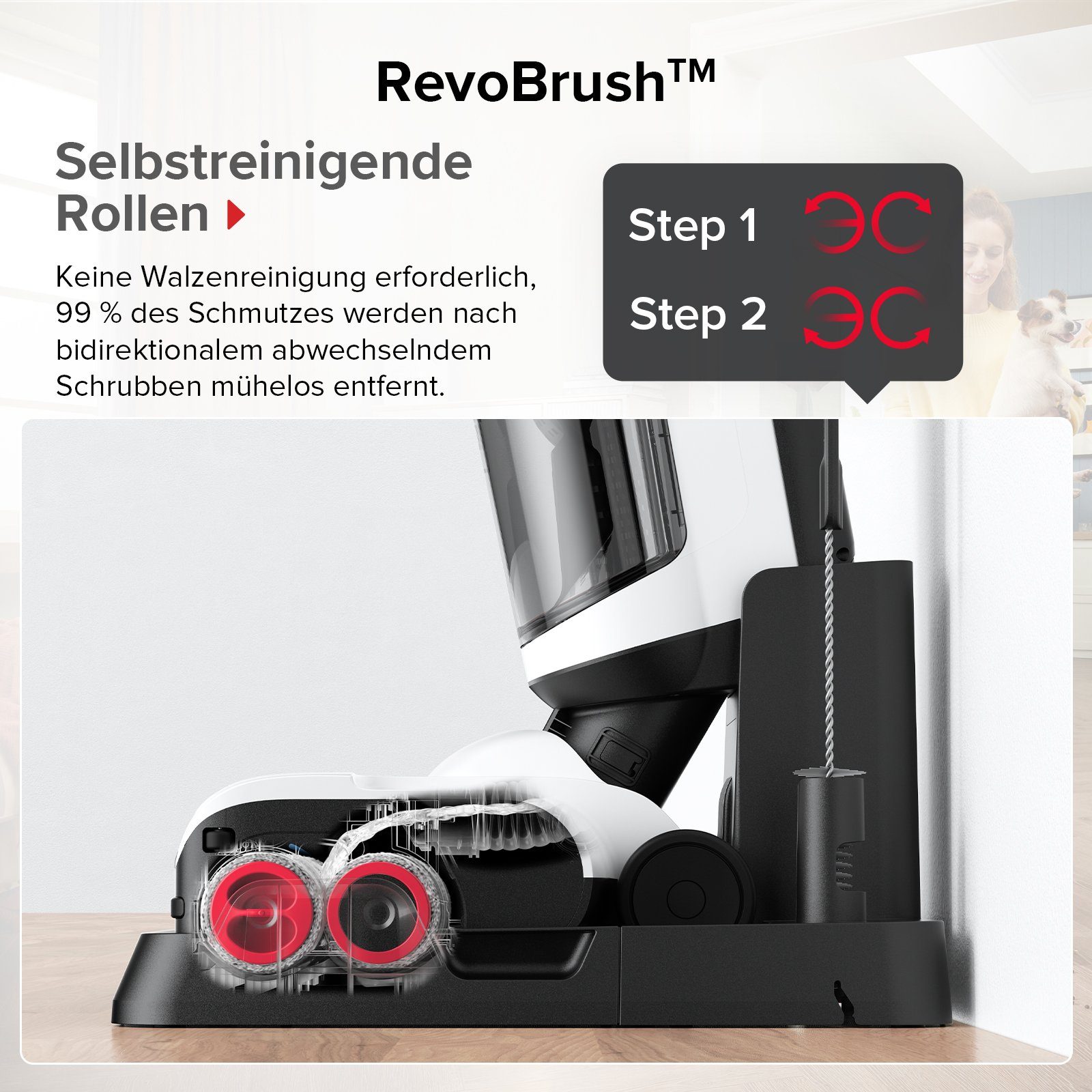 Roborock Nass-Trocken-Akkusauger Dyad Pro, 260 W, 17000pa, Automatische Trocknung & Selbstreinigend Wischsauger mit APP-Steuerung, Doppelbürste, Doppelte Wassertanks für Harte Böden