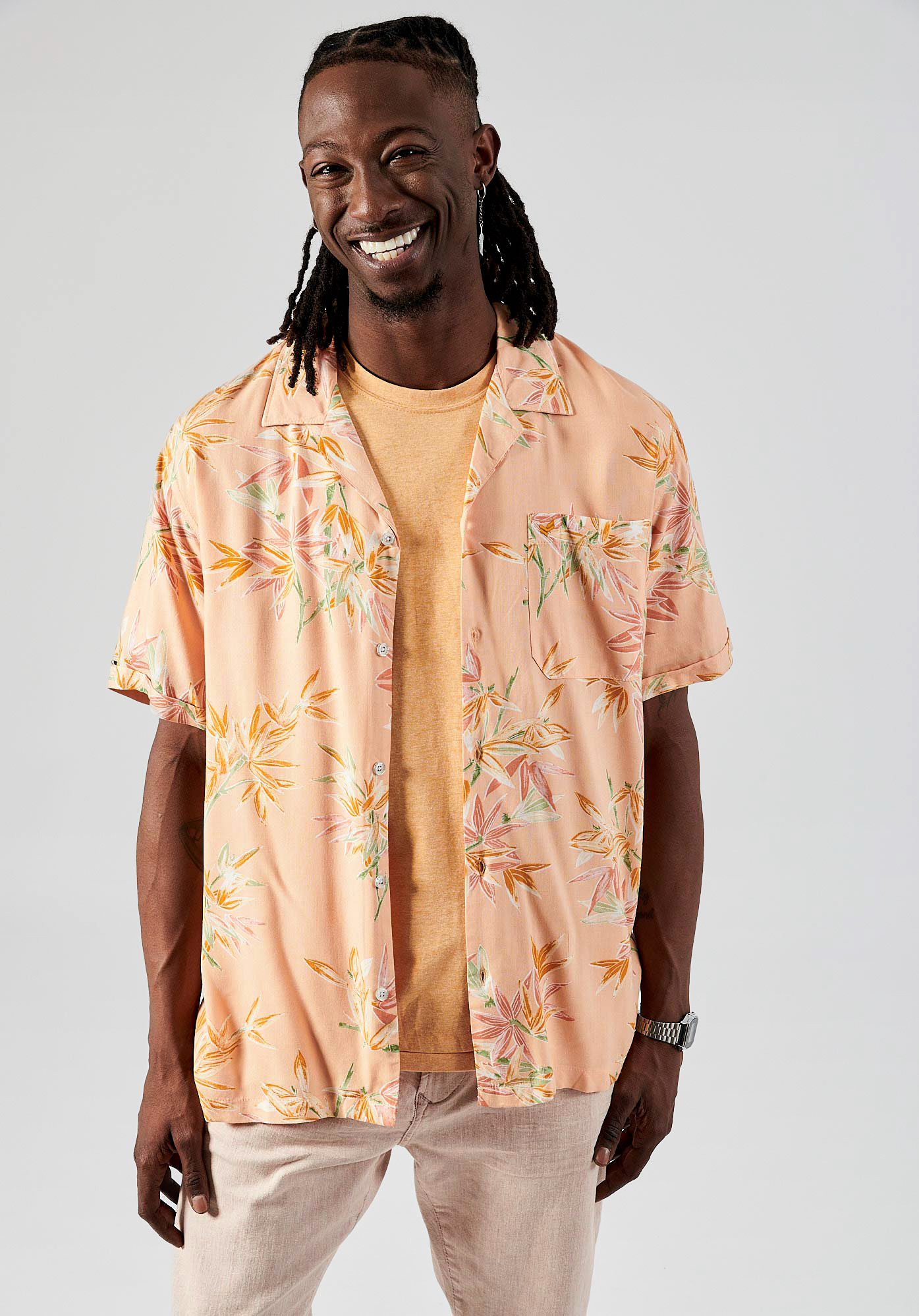 ROYAL  Chemise orange fleurie homme